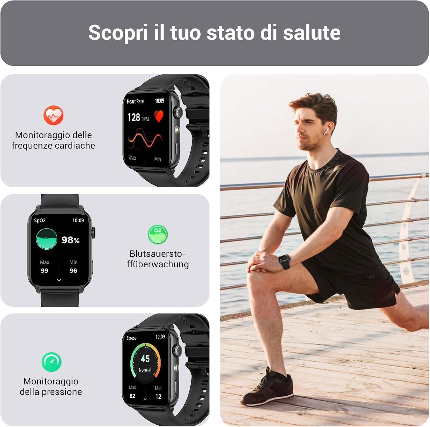 IOWODO Smartwatch Uomo Donna,Orologio Fitness con Chiamate,1.91" Smart Watch Monitor del SpO2/ Sonno,24H Cardiofrequenzimetro,100 modalità Sportive,Fitness Tracker per Android iOS