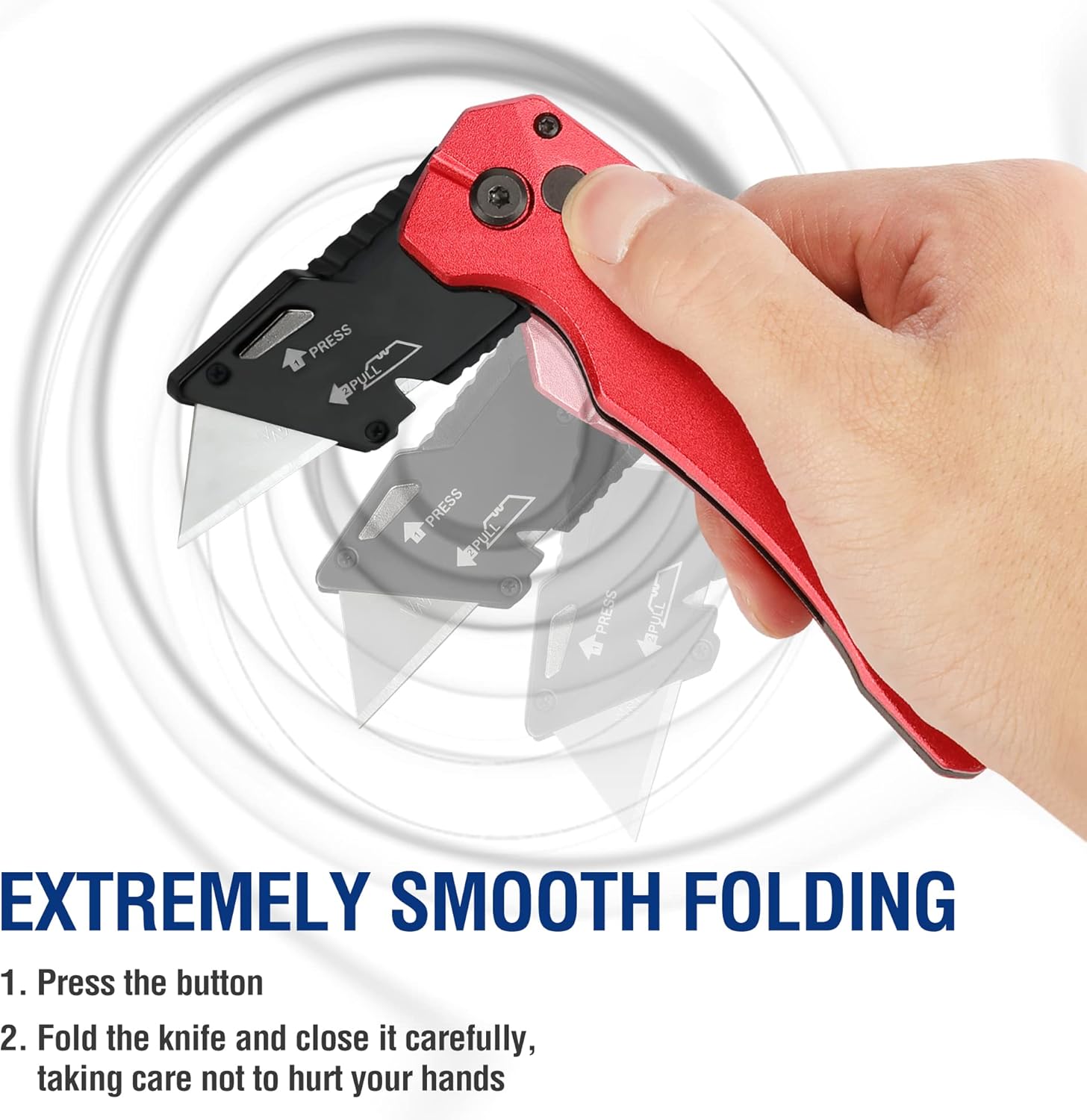 Hands demonstrating the smooth one-handed folding action of the WORKPRO Utility Knife.