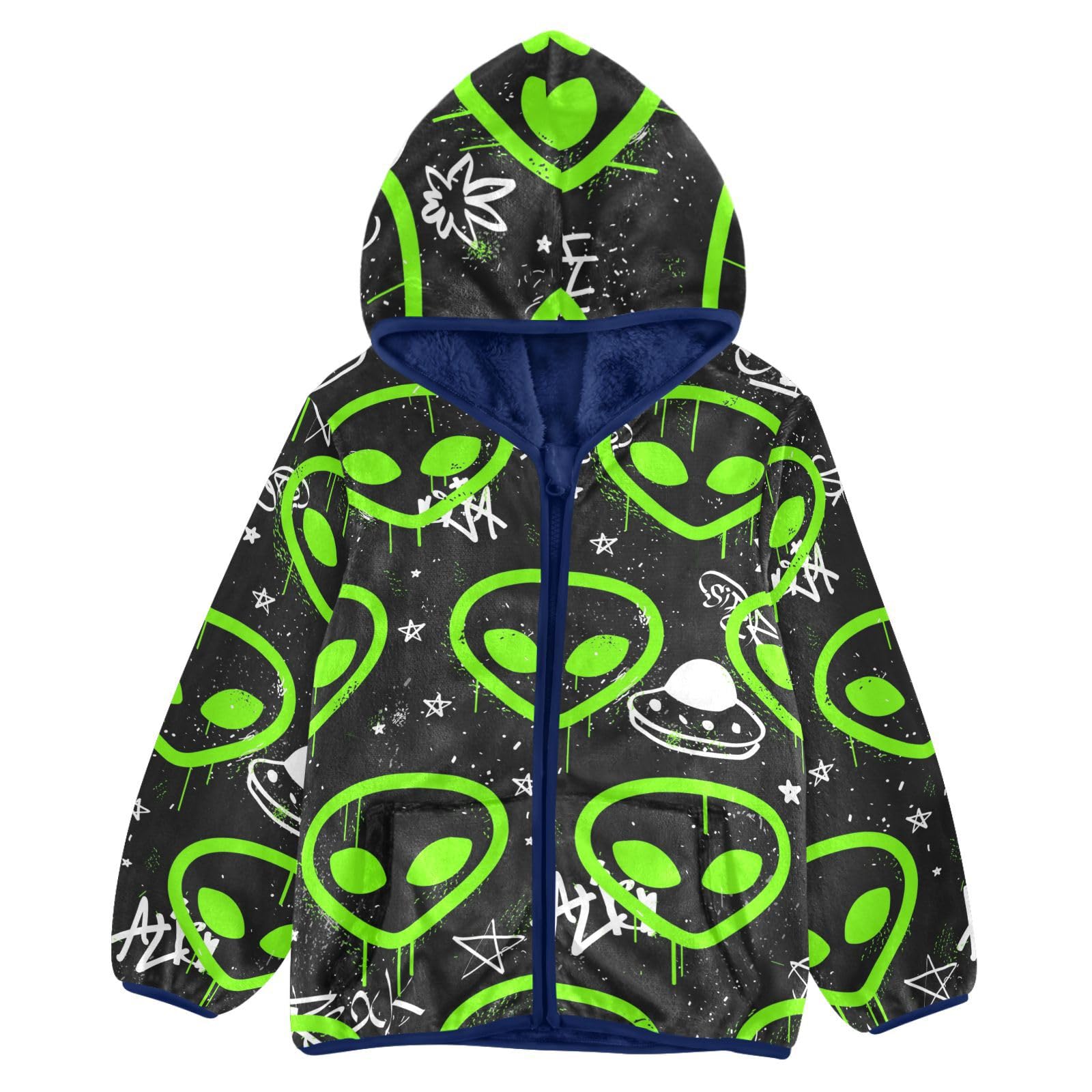 Aflyko Boys Fleece Coat Blue Zip-Up Hoodie Girls Outerwear Kids Hooded Jacket