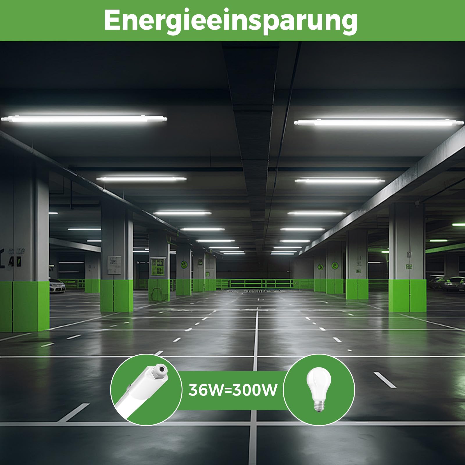 zemty Feuchtraumleuchte LED Röhre 120CM, 3000K/4000K/6500K 36W 3960LM LED Deckenleuchte, IP65 Wasserfest Lichtleiste für Kellerlampe, Werkstattlampe, Küchenlampe, Badlampe