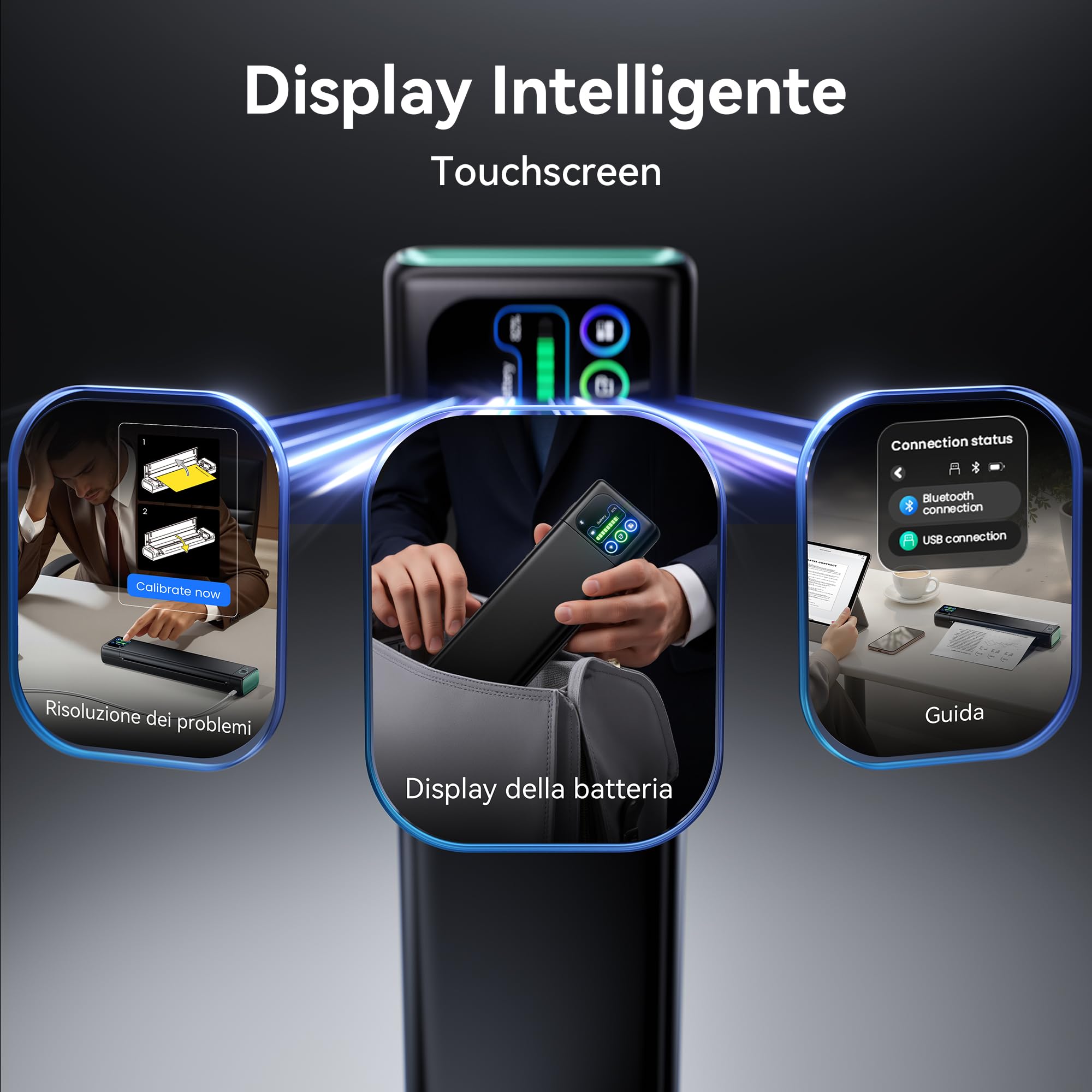 Phomemo Schermo Touch Stampante Portatile A4, Stampante Termica Compatibile con iPhone/PC/USB, Wireless Bluetooth, Stampa Contratti/Ricevute/Documenti, Senza Inchiostro Stampa in Nero e Bianco (M08D)
