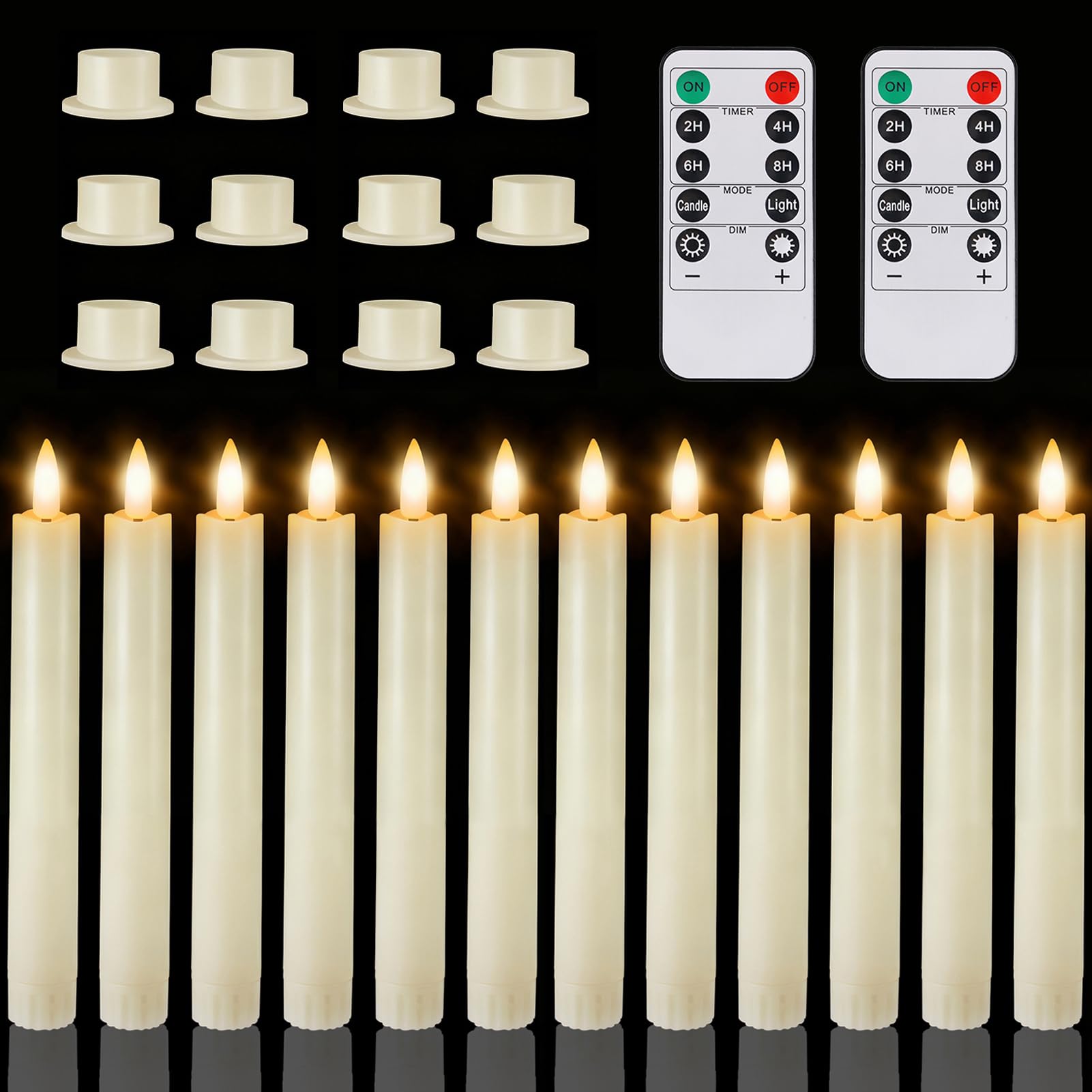 wiipara 12 Stück Flackernde LED Stabkerzen mit Timerfunktion, Flammenlose LED Kerzen 17 cm Lang Batteriebetriebene Kerze mit Fernbedienung und Sockel für Halloween Weihnachten Hochzeit Party Deko