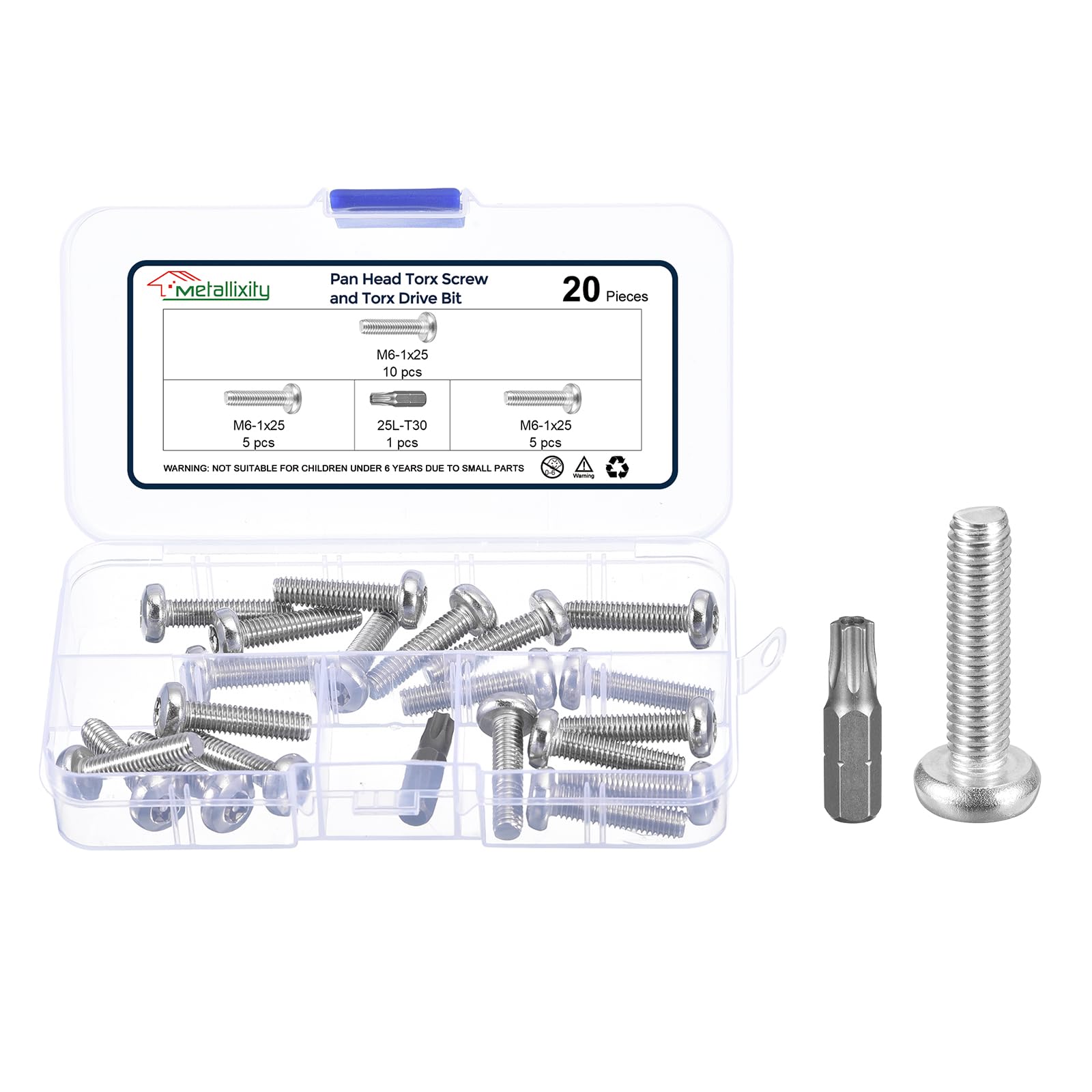 METALLIXITY Pan Head Torx Security Screw Bolts (M6-1x25mm) 20pcs