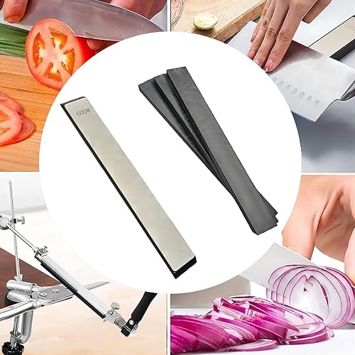 Miniatura 7 de Ruixin - Juego de 11 piedras de afilar cuchillos de diamante, sistema de ángulo fijo con base antideslizante, afilador de cuchillos para exteriores