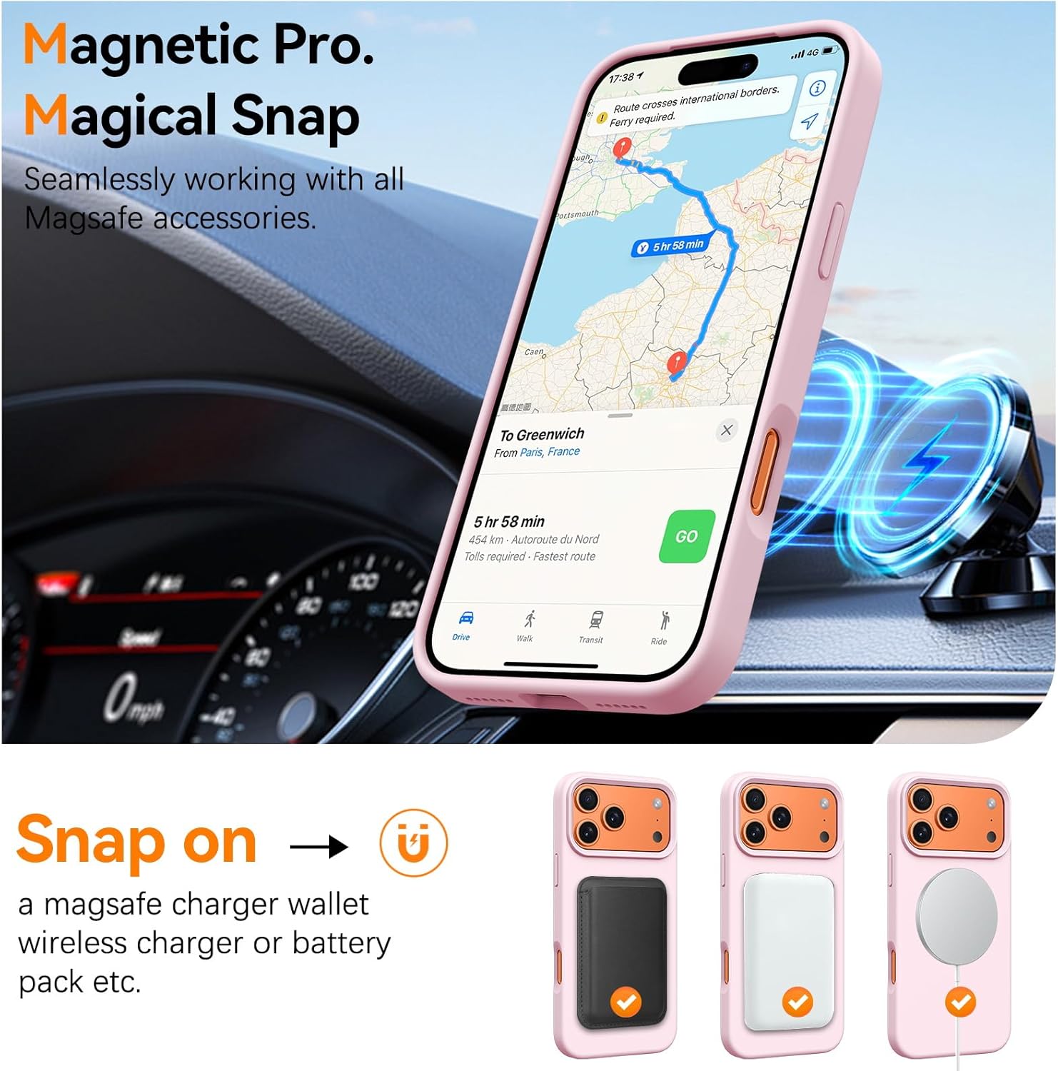 BENTOBEN Magnetic for iPhone 17 Pro Case 6.3", Compatible with Magsafe, Silky Liquid Silicone, Slim Soft Full-Body Shockproof Protective, Women Men Phone Cover for iPhone 17 Pro, Light Pink - Image 3