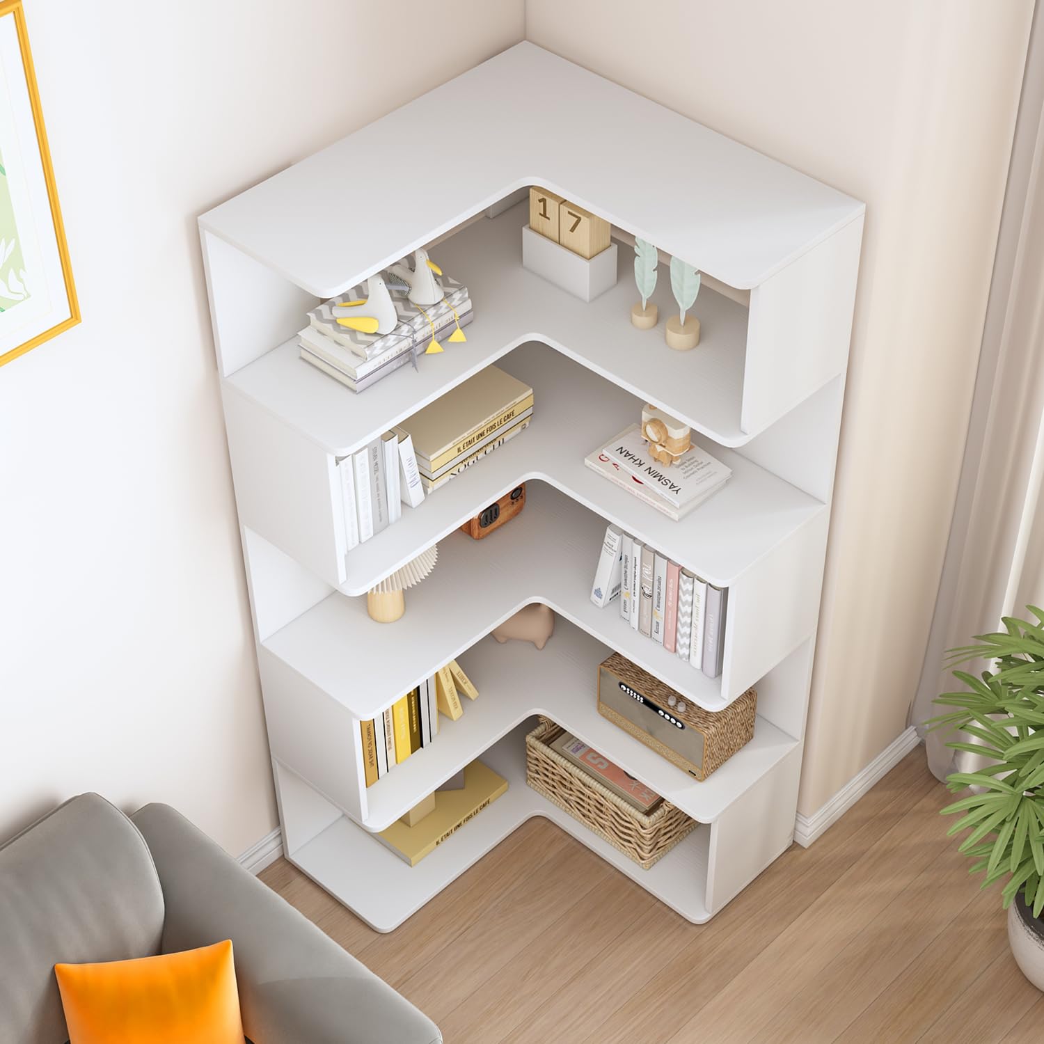 ユーアイ　本棚 Amazon.com: IOTXY 6-Tier L-Shaped Corner Bookshelf - 66