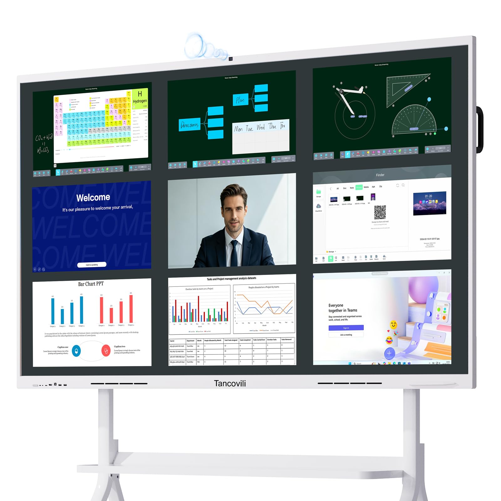 Photo 1 of **FACTORY SEALED - OPENED FOR INSPECTION**Tancovili 55" AI Touchscreen Smart Board, 4K UHD All-in-One Google EDLA Certified Presentation Interactive Whiteboard for Office Classroom Home, Android 14 Touch Screen TV, 8GB+128GB