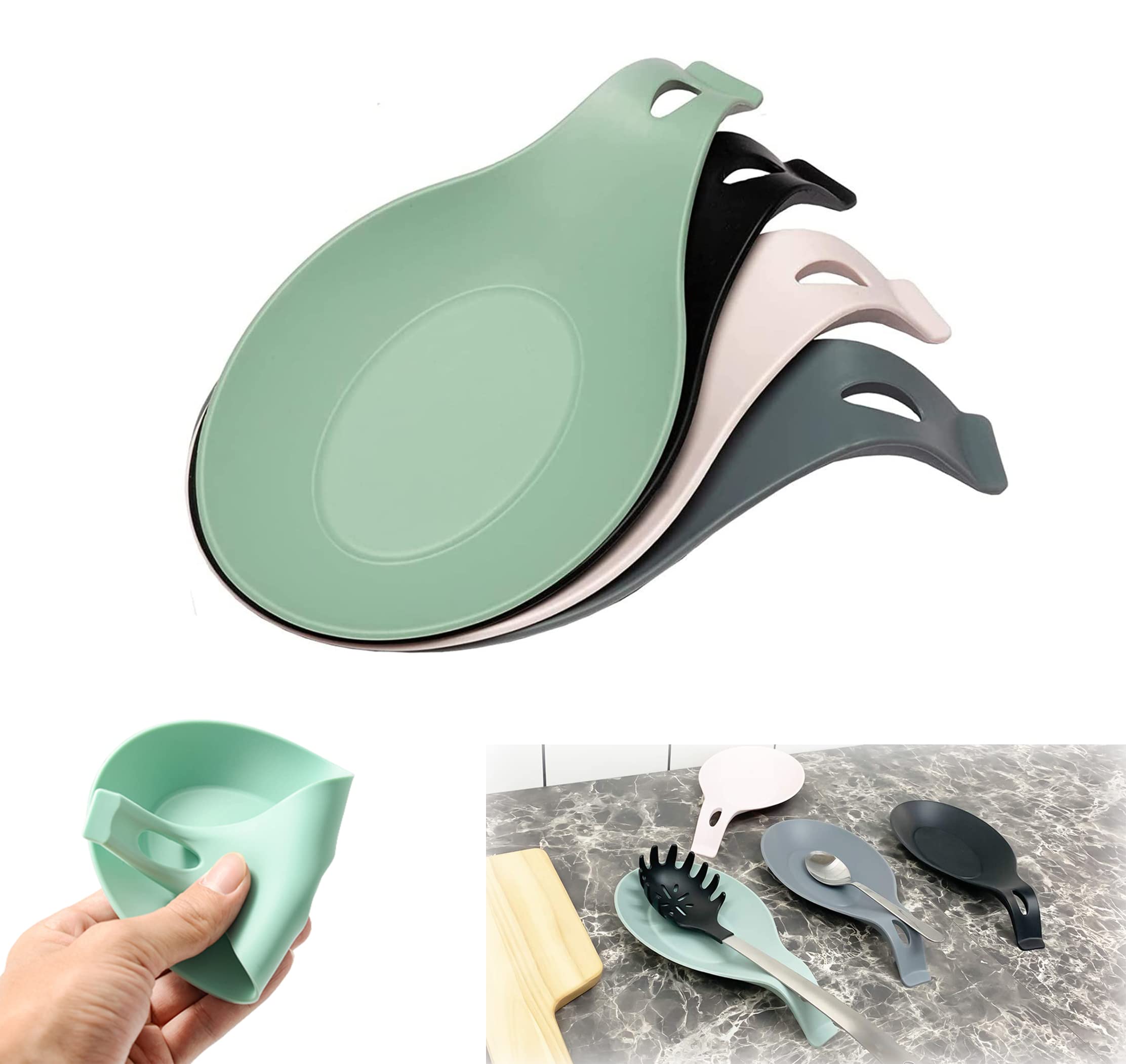 MAKINGTEC Spoon Rest For Kitchen Counter, Pack of 4 BPA Free and Food Grade, Silicone Spoon Holder, Smooth Surface Classy, Look Spoon Holder for Stove Top for Cooking Spatula, Ladle, Brush, Risotto