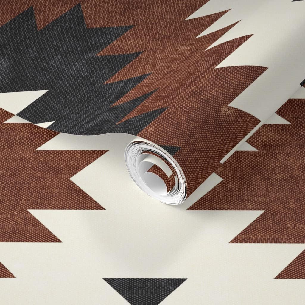 Removable Wallpaper 9ft x 2ft - Small Scale Neutrals Brandywine Cream Trendy Neutral Rust Tribal Southwest Custom Pre-Pasted Wallpaper by Spoonflower