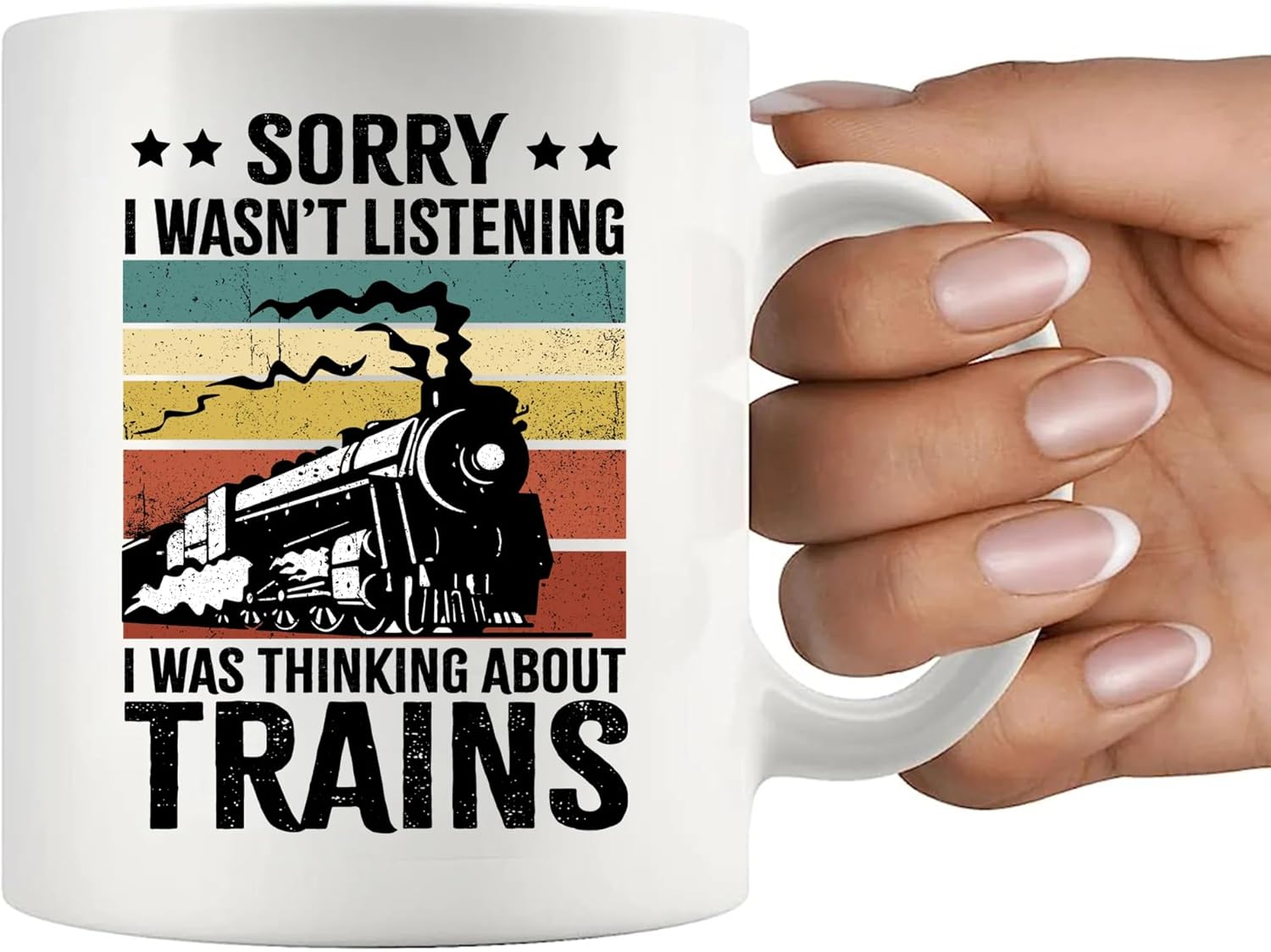 Panvola Sorry I Wasn’t Listening I Was Thinking About Trains Retro Vintage Train Lovers Gifts For Dad Mom Husband Brother Sister Wife Friend Coworker Ceramic Mug (White) - Image 7