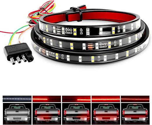 Nilight 60 Inch Truck Tailgate Light Bar Double Row LED Flexible Strip Red Running Brake Turn Signal White Reverse Back Up Lighting Modes for Pick Up Truck SUV
