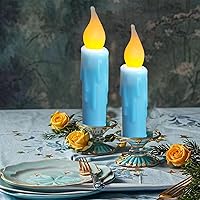 Vista 4 de LINCOUNTRY. Velas cónicas cortas de cera primitivas operadas con pilas con temporizador, velas cónicas sin llama con llama parpadeante, pequeñas