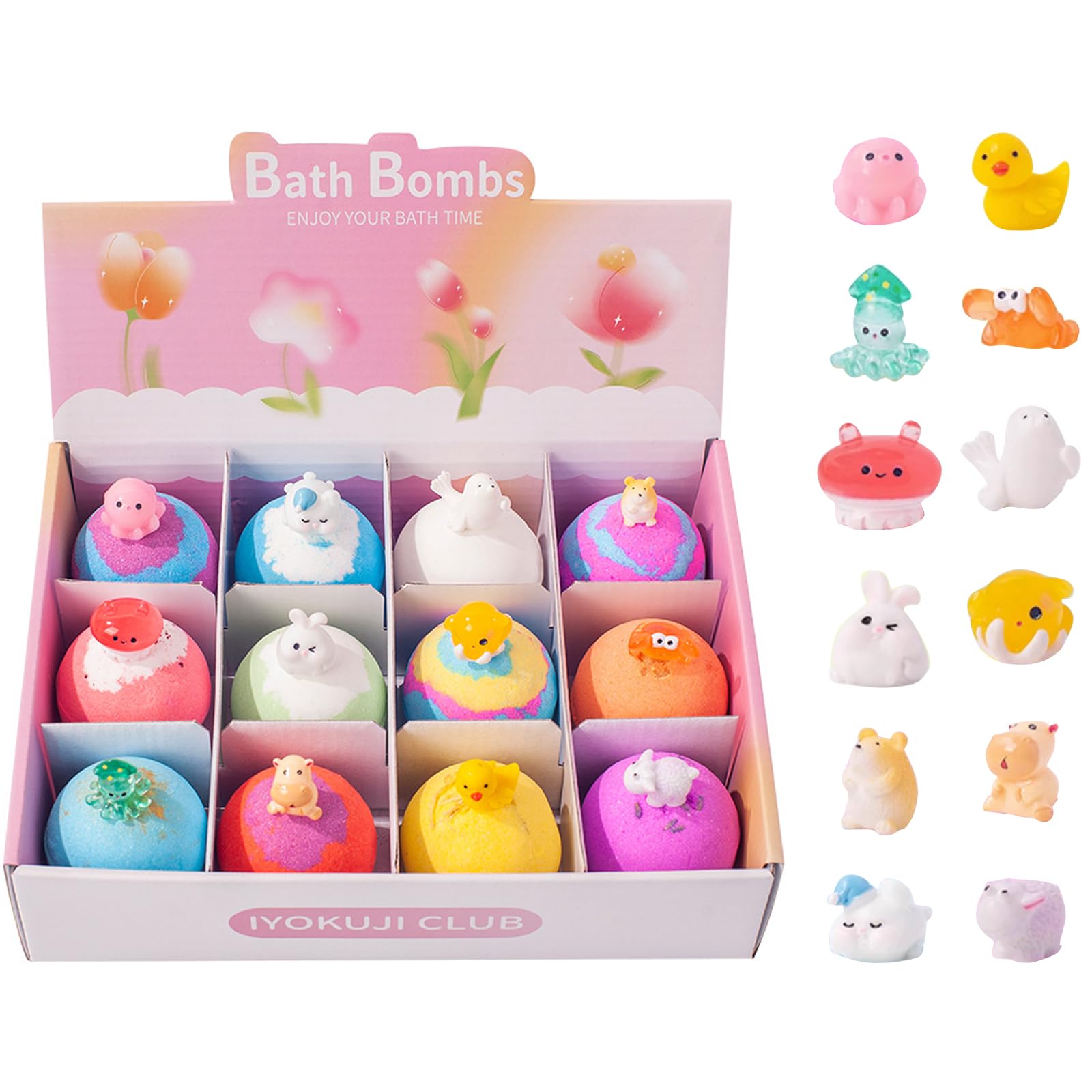 12x60g Bombe da Bagno Set Regalo per Bambini, Naturali Bombe di Bolle di Bagno Effervescenti con Sorpresa, Bombe da Doccia Regali di Compleanno Party per Ragazzi e Ragazze