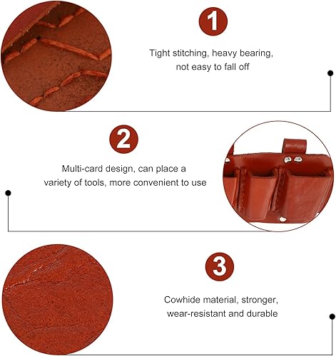 Miniatura 6 de DOITOOL Bolsa de herramientas de cuero para electricista, pequeña bolsa de herramientas de bolsillo con 5 ranuras para cinturón, bolsa de cuero