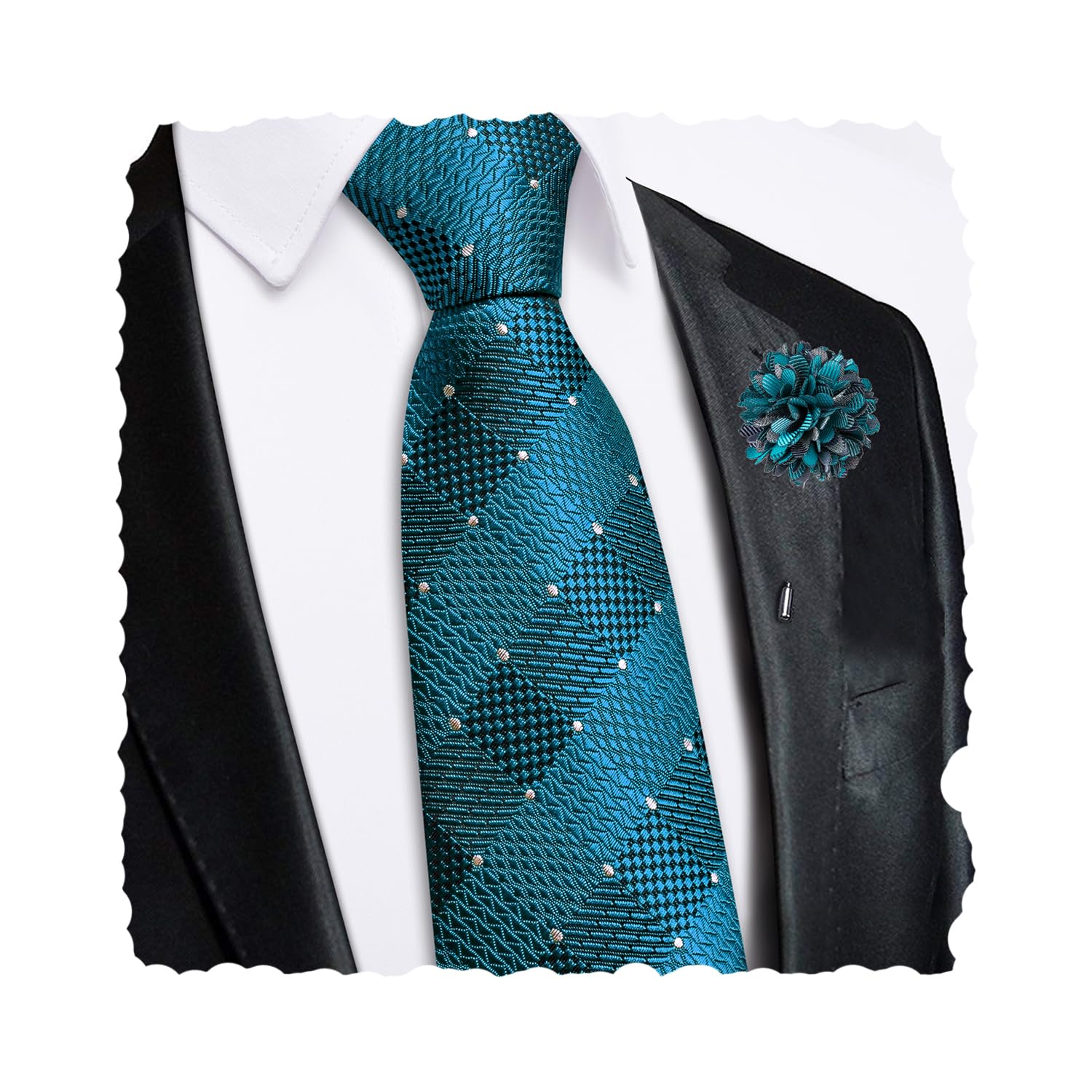 Hi-Tie Zipper Ties for Men Pre-tied Tie Set Lapel Pin Pocket Square and Cufflinks Formal Business Wedding Adjustable Necktie
