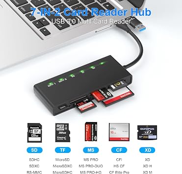 USB C USB 3.0 Card Reader 7 in 2 XD Card Reader USB C for CF SD XD MS TF Micro SD SDHC SDXC UHS-I Card 5 Gbps Sony Memory Stick Pro Duo Adapter M2 Card Reader Read 5 Cards Simultaneously