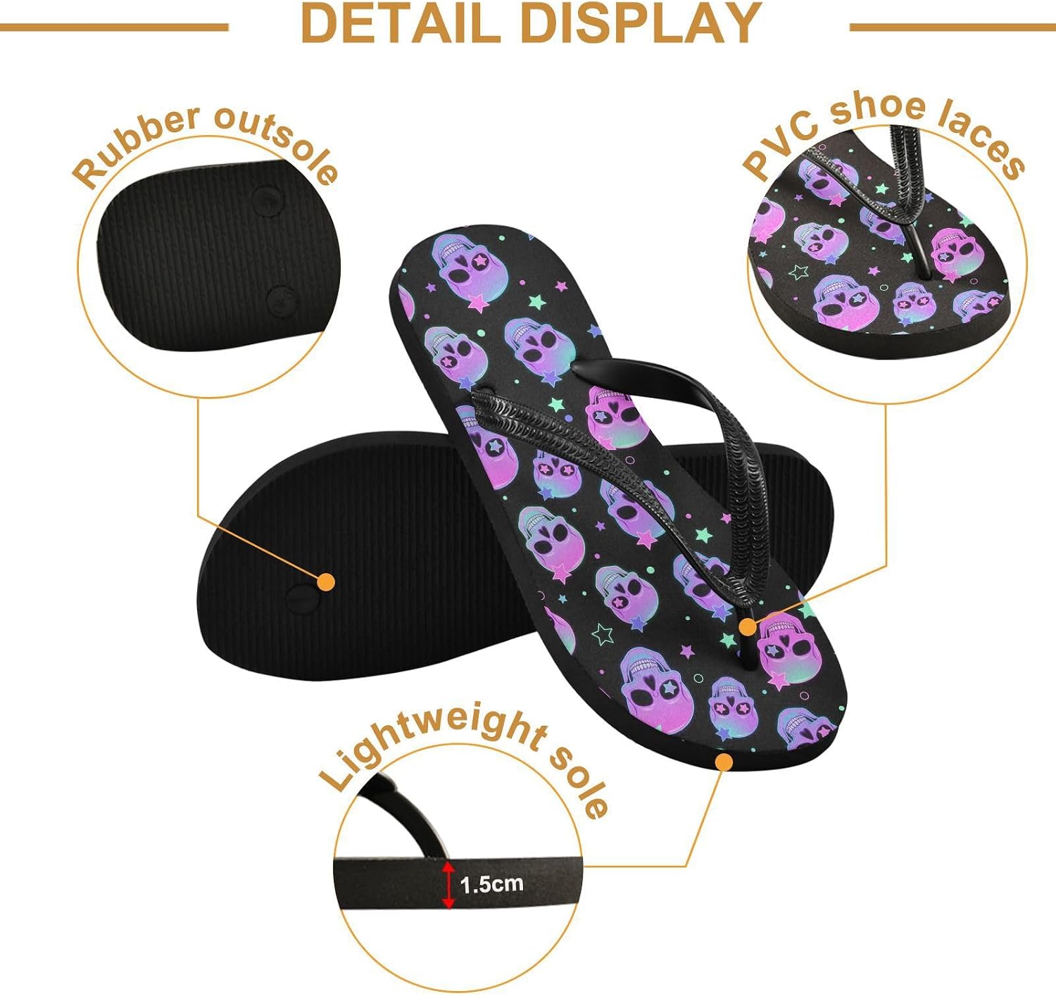 MNSRUU Flip Flops for Women Men Skull Flip Flops Goth Sandals Shower Slippers for Beach XS-XXL