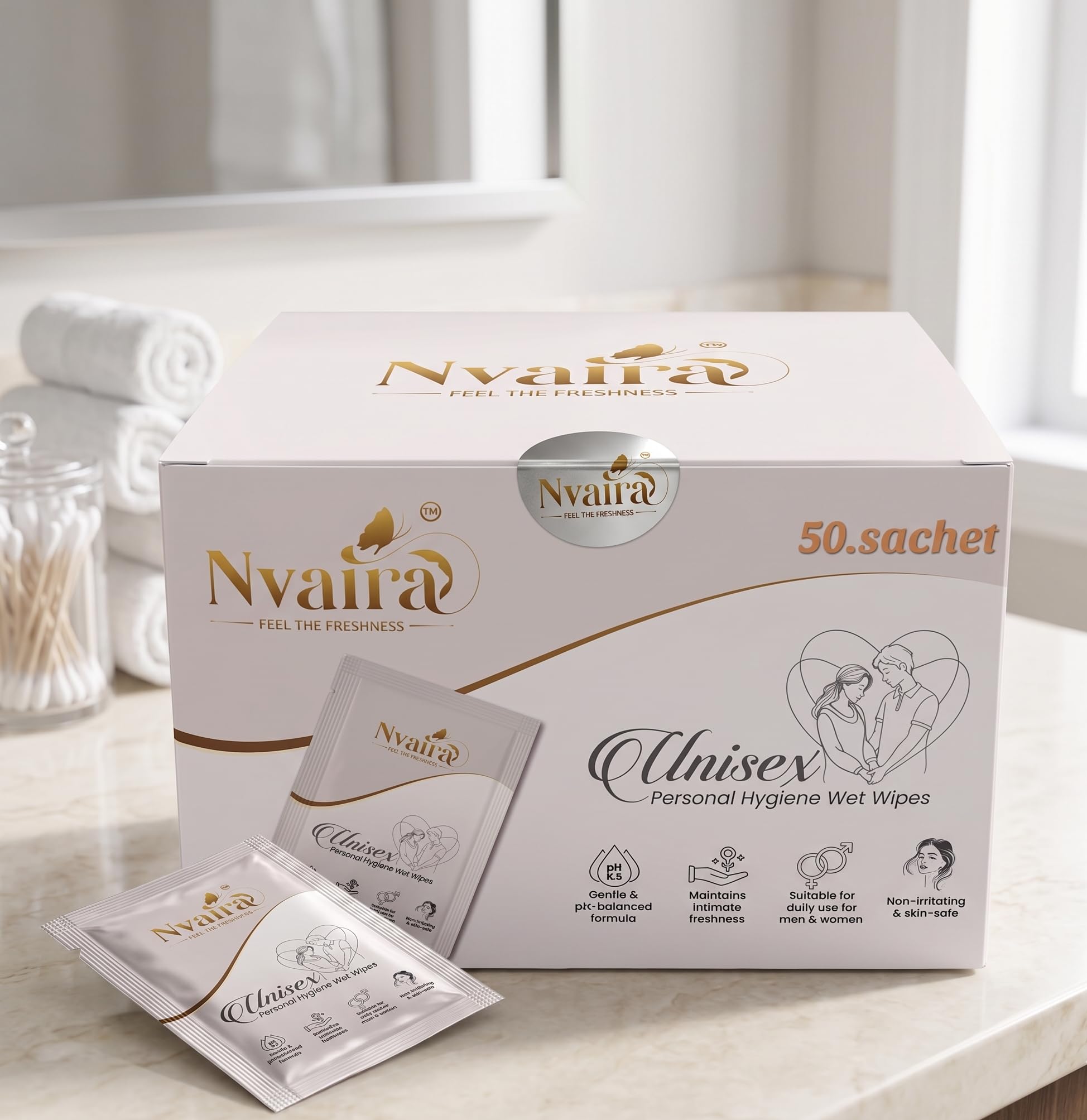 Unisex Wet Wipes, pH Balanced, Gentle Intimate Care Disposable Tissue, Daily Freshness for Men and Women, Travel-Ready Slim Sealed Sachet-image-10