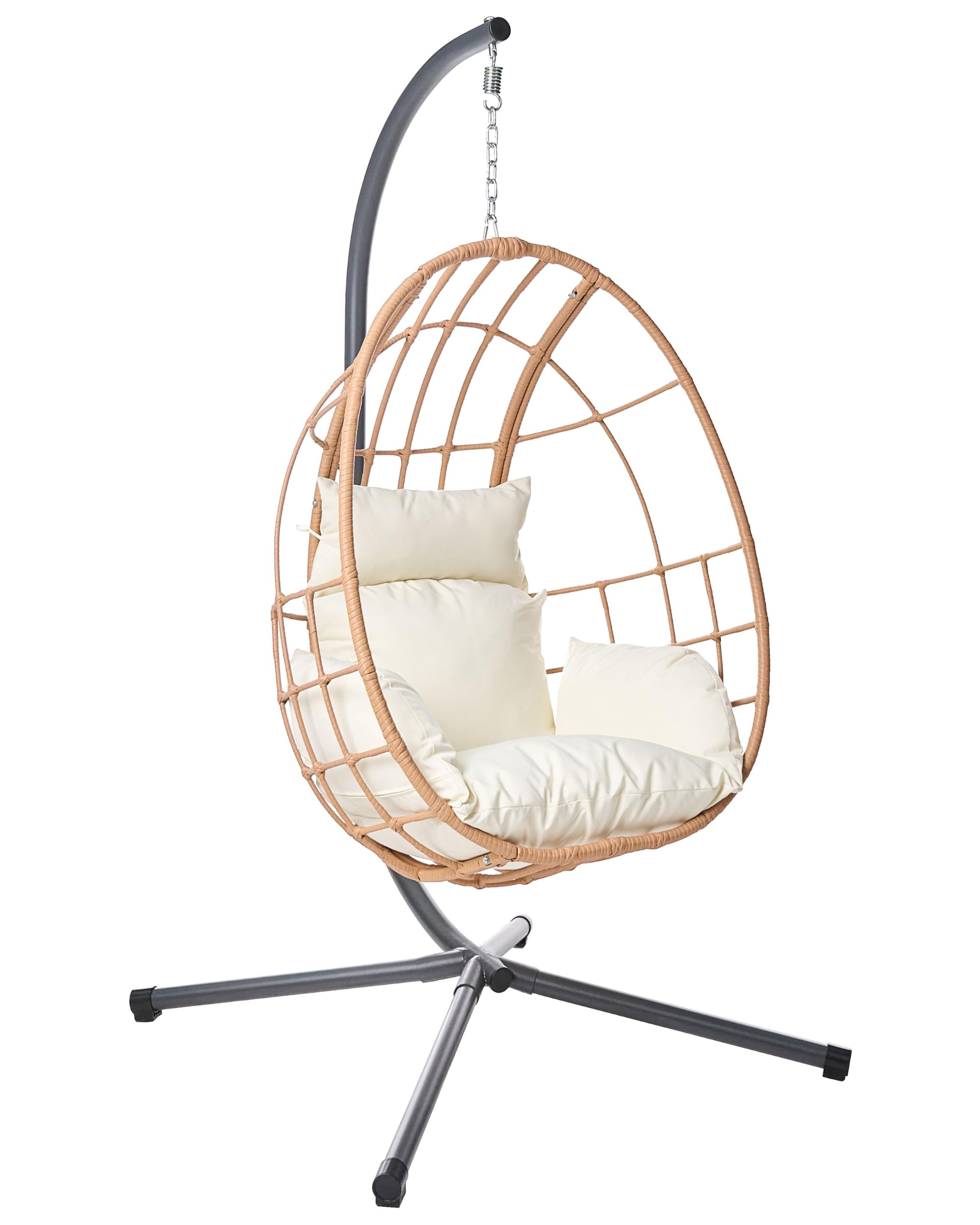 Fotel wiszący boho na metalowym stojaku technorattan poduszka siedziskowa naturalny Malcesine