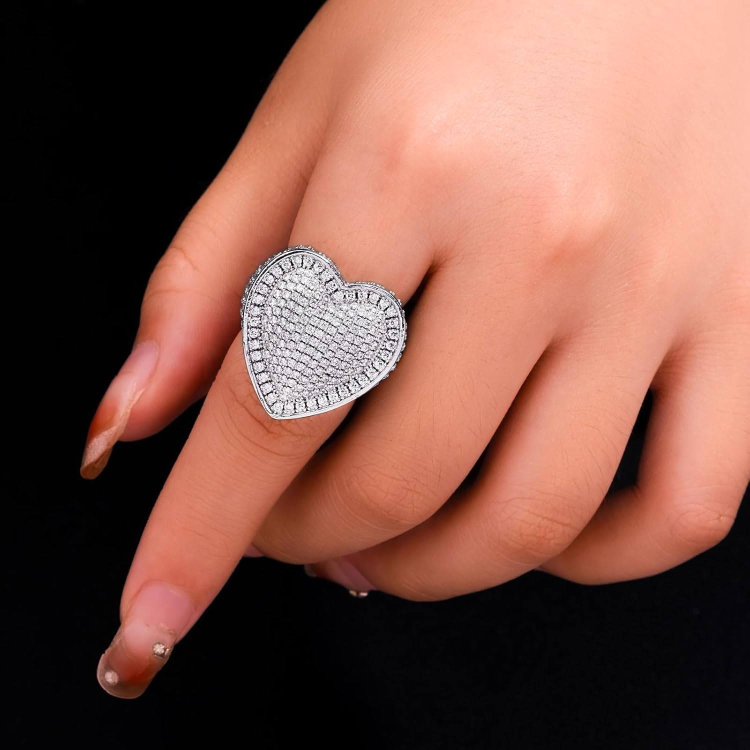 Iced Out Jewelry 5A Cz Stones Shiny Baguette Heart Engagement Gold Luxury Diamond Ring, Hip Hop Bling Bling 18K Gold Plated Party Pinky Ring Men Women - Image 4