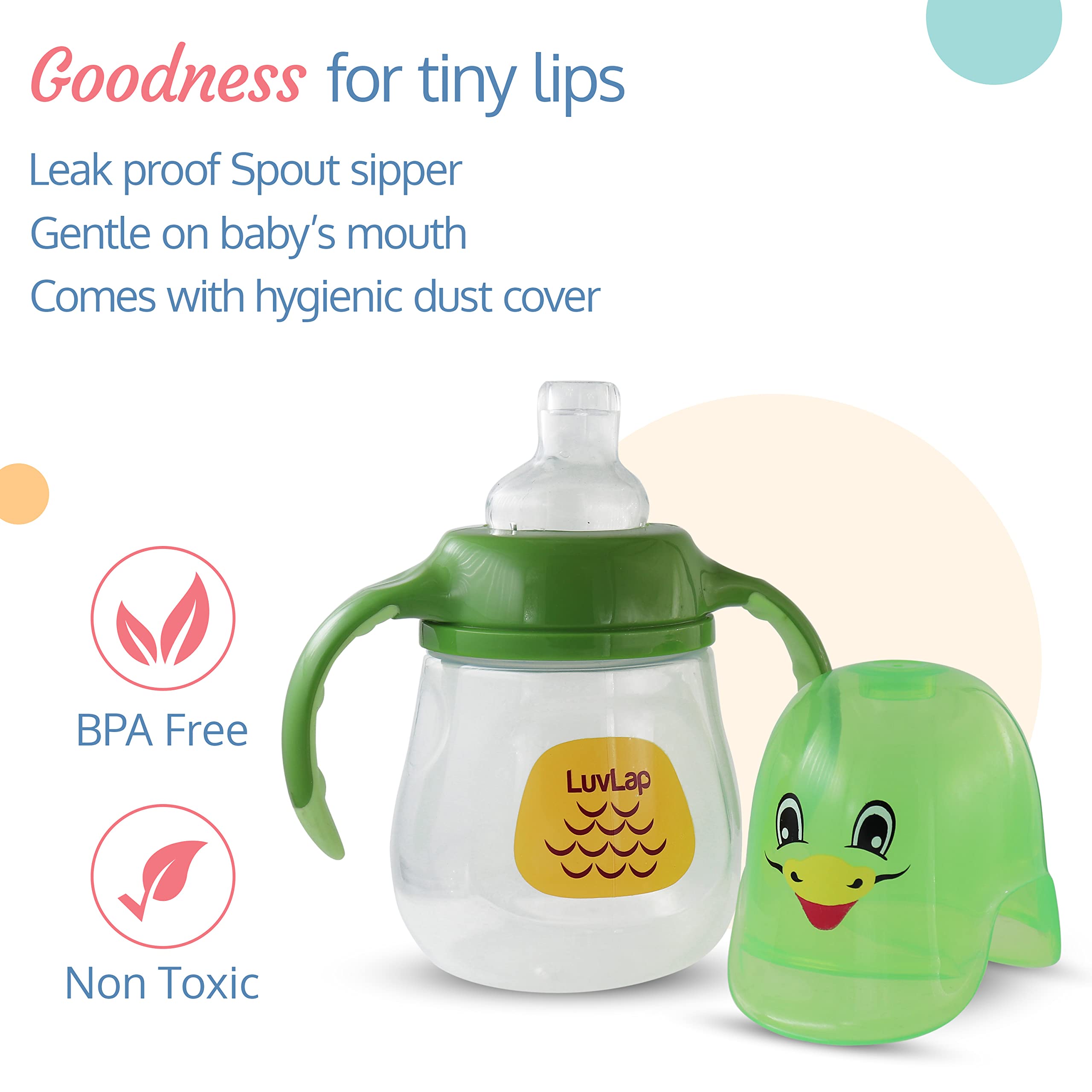 LuvLap Clever Frog Spout Sipper for Infant/Toddler/Kids, 210ml, Anti-Spill Sippy Cup with Soft Silicone Spout BPA Free, 1 Year+ (Green)