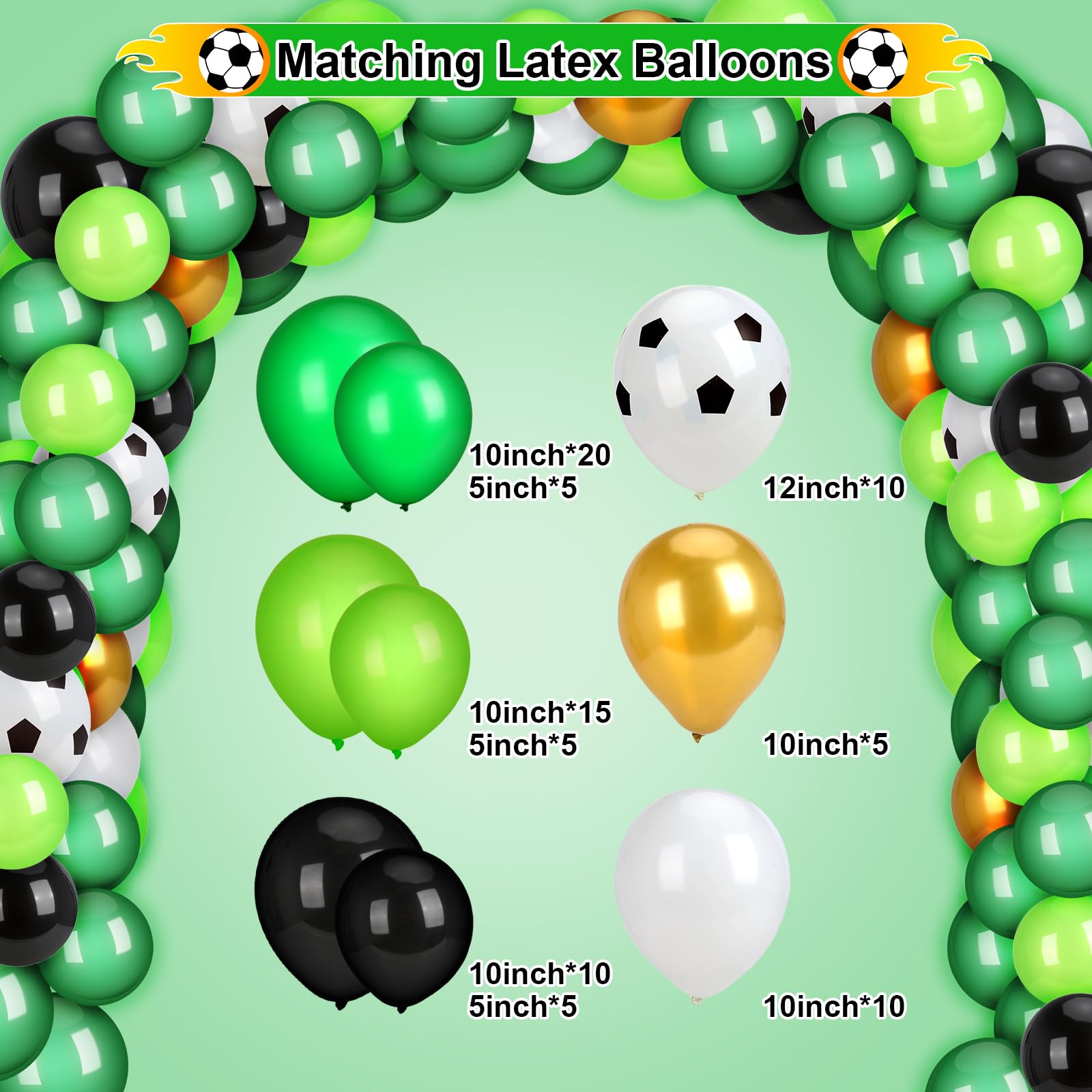 Decorazioni per feste di calcio, 255 pezzi di calcio verde per feste di compleanno