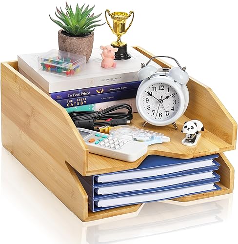 Pumtus Bandeja de cartas de 2 niveles, clasificador de archivos de papel de oficina de 14 x 11 pulgadas, soporte organizador de archivos de