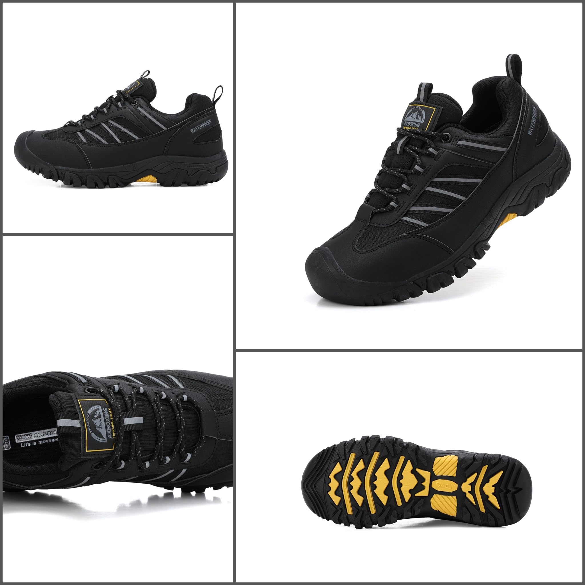 Scarpe da Escursionismo Impermeabili Uomo Scarpe da Trekking Arrampicata All'aperto Antiscivolo Traspiranti con Strisce Riflettenti, Protezione Punta e Linguetta a Ala EU 41-46