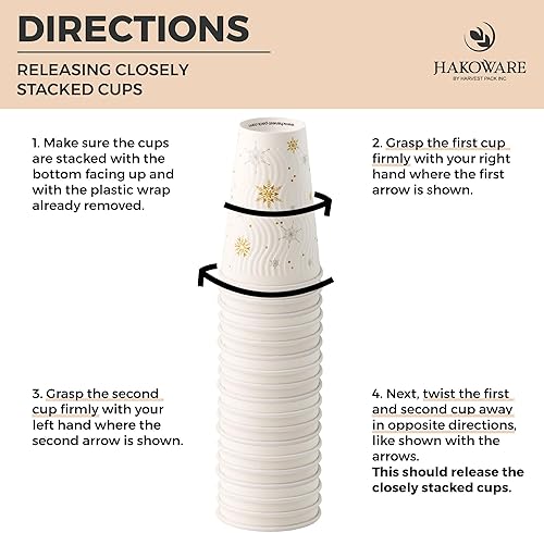 Miniatura 4 de Paquete de 100 tazas de café de Navidad de 16 onzas, vasos de papel desechables de invierno con copos de nieve blancos, vasos de papel de pared con