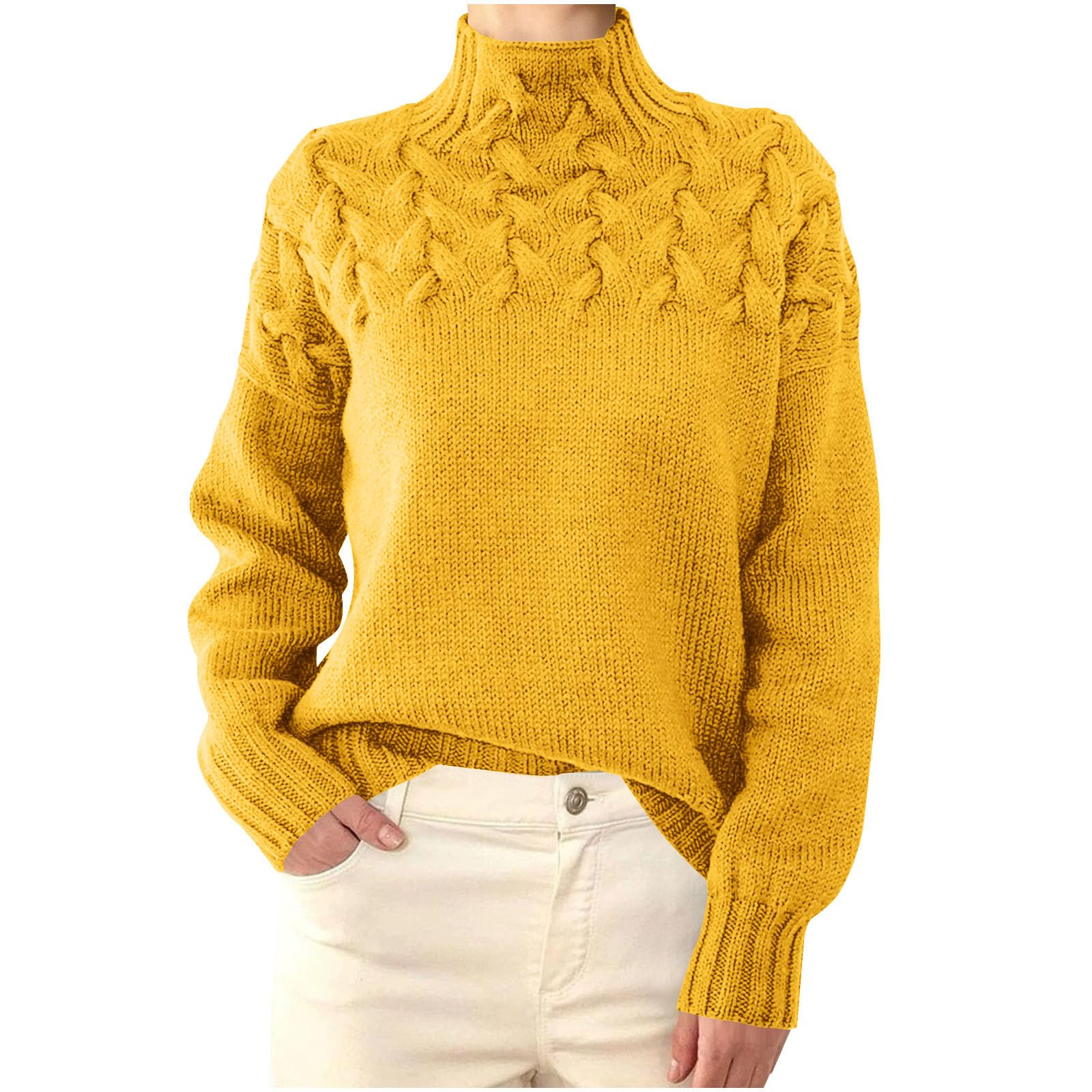 Turtleneck Sweater Women Long Sleeve Cable Knit Pullover Plus Size Casual Sweater 2025 Fall Outfits