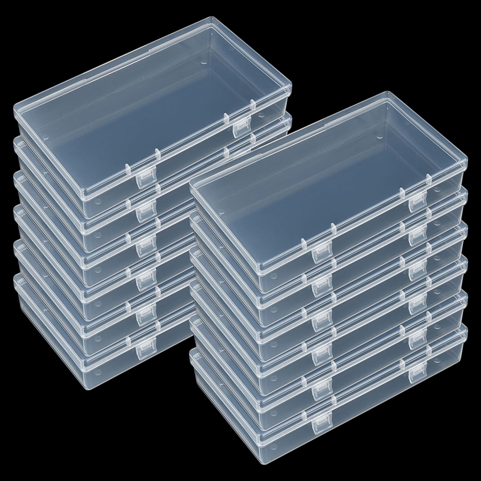 LJY12 Pieces Rectangular Empty Mini Clear Plastic Organizer Storage Box Containers with Hinged Lids (6.1 x 3.3 x 1.2 inch, Transparent)