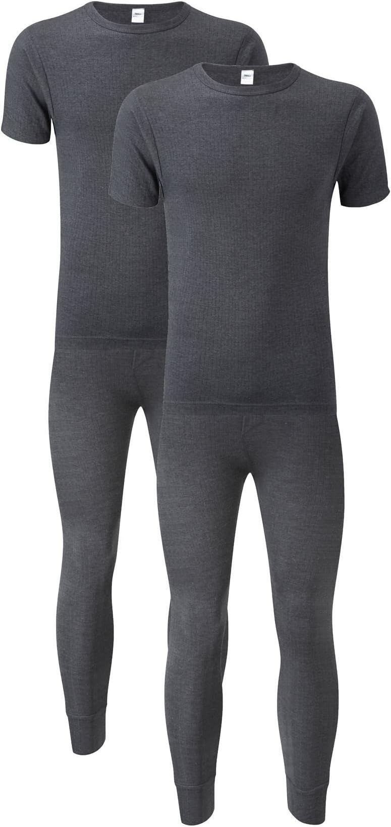 Heatwave ThermalwearHeatwave® Pack of 2 Men's Thermal Underwear Set, T-Shirt & Pants Baselayer Set Thermals, XX Large Charcoal