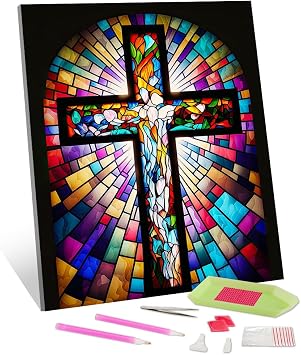 Cross Diamond Art Kits for Adults Beginners, Round Drill Arts 12"x16"
