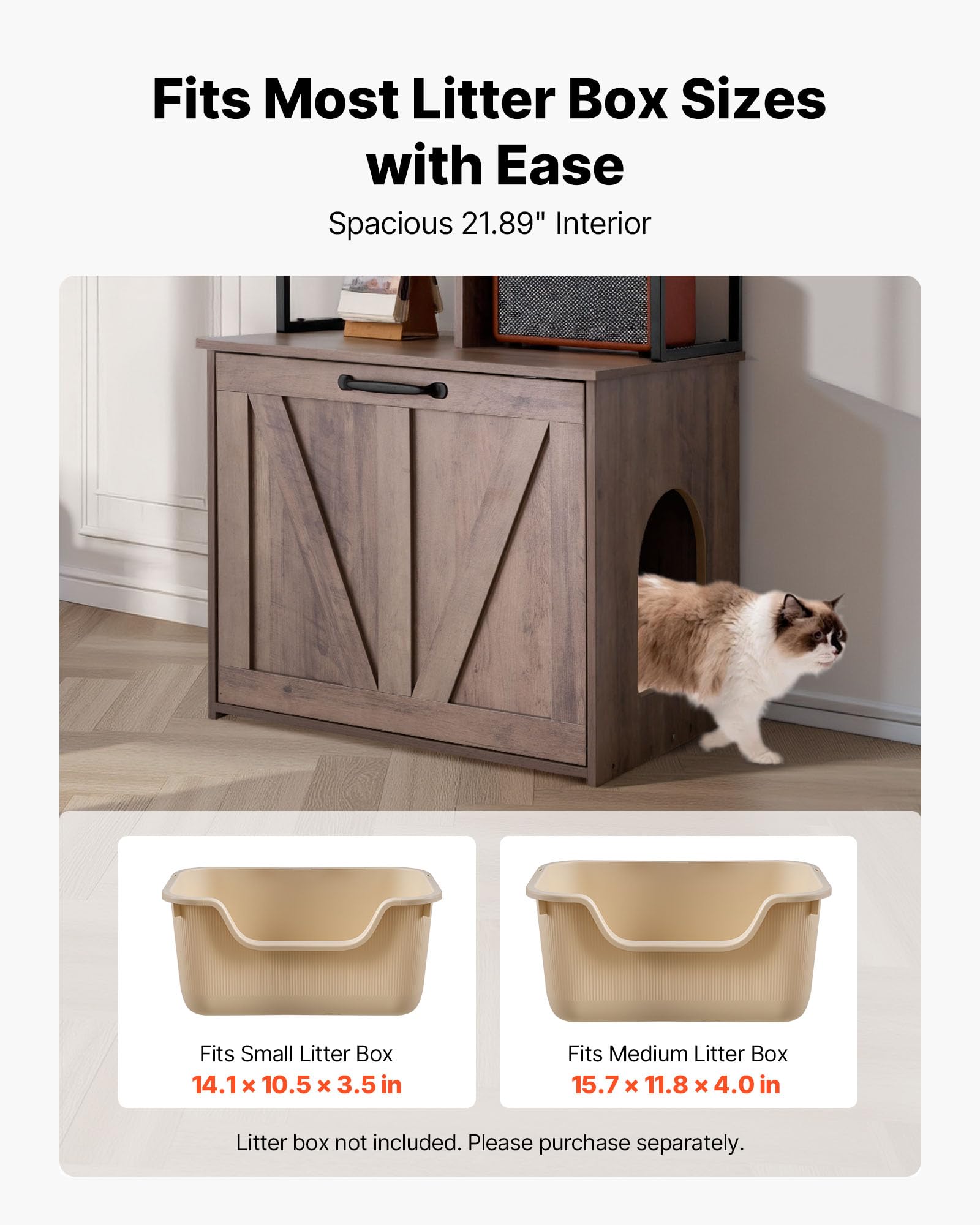 VEVOR Meuble Litière pour Chat 60x50x127,2 cm, Cache-Litière pour Chat avec Étagères de Rangement pour Salon, Entrée Latérale, Table d'Appoint Imperméable, Capacité de Charge 60 kg, Style Moderne