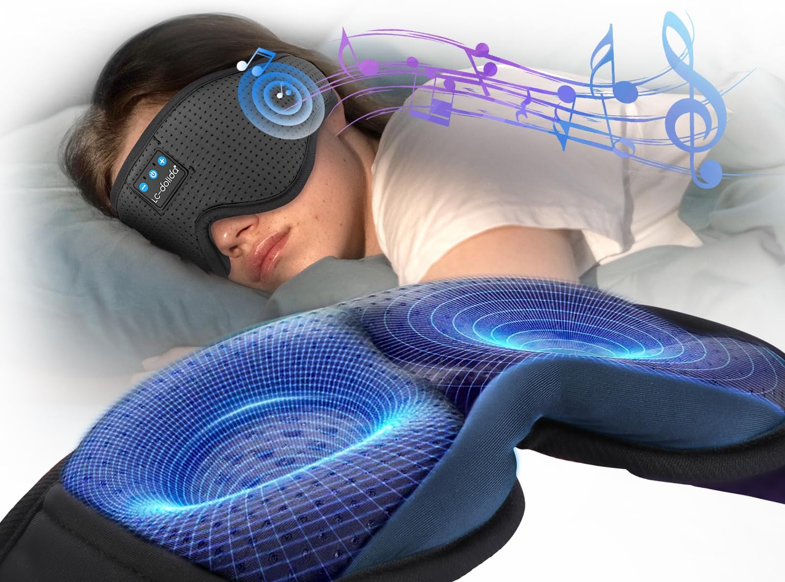 LC-dolida Bluetooth Sleep Mask with Headphones 3D Deep Eye Mask Headphones,Breathable Sleeping Mask for Side Sleeper, Zero Eye Pressure Adjustable Eye Covers for Travel/Night Shift/Nap