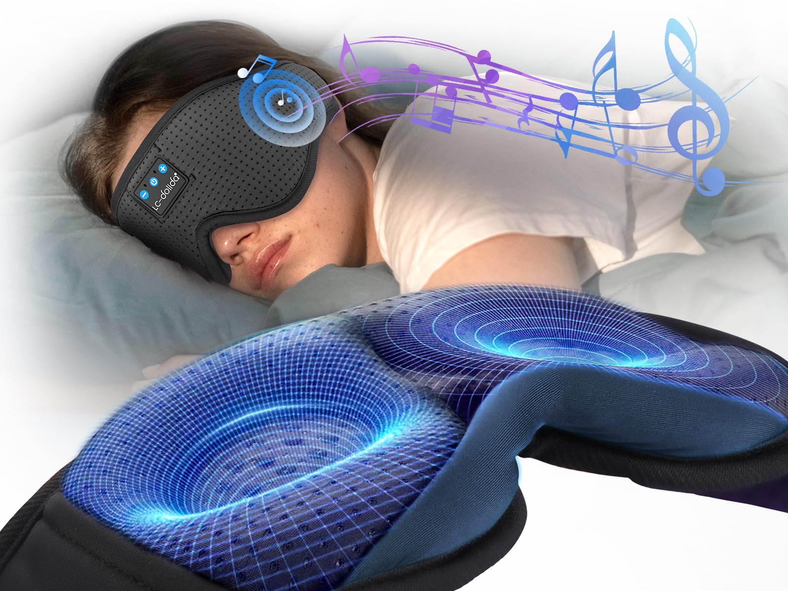 LC-dolida Bluetooth Sleep Mask with Headphones 3D Deep Eye Mask Headphones,Breathable Sleeping Mask for Side Sleeper, Zero Eye Pressure Can Play 10+H Adjustable Eye Covers for Travel/Night Shift/Nap