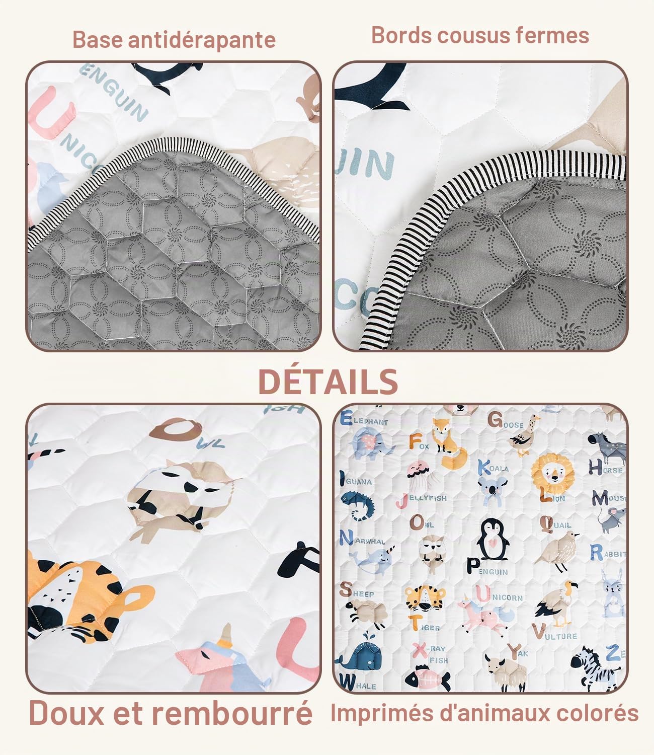 Tapis Bébé, Tapis d’Activités Bébé 180x150cm, Tapis Éveil Bébé Rembourré, Tapis Motricité Bébé Antidérapant, Doux et Lavable, Tapis Enfant pour Intérieur/Extérieur, Idéal pour les Premiers Pas