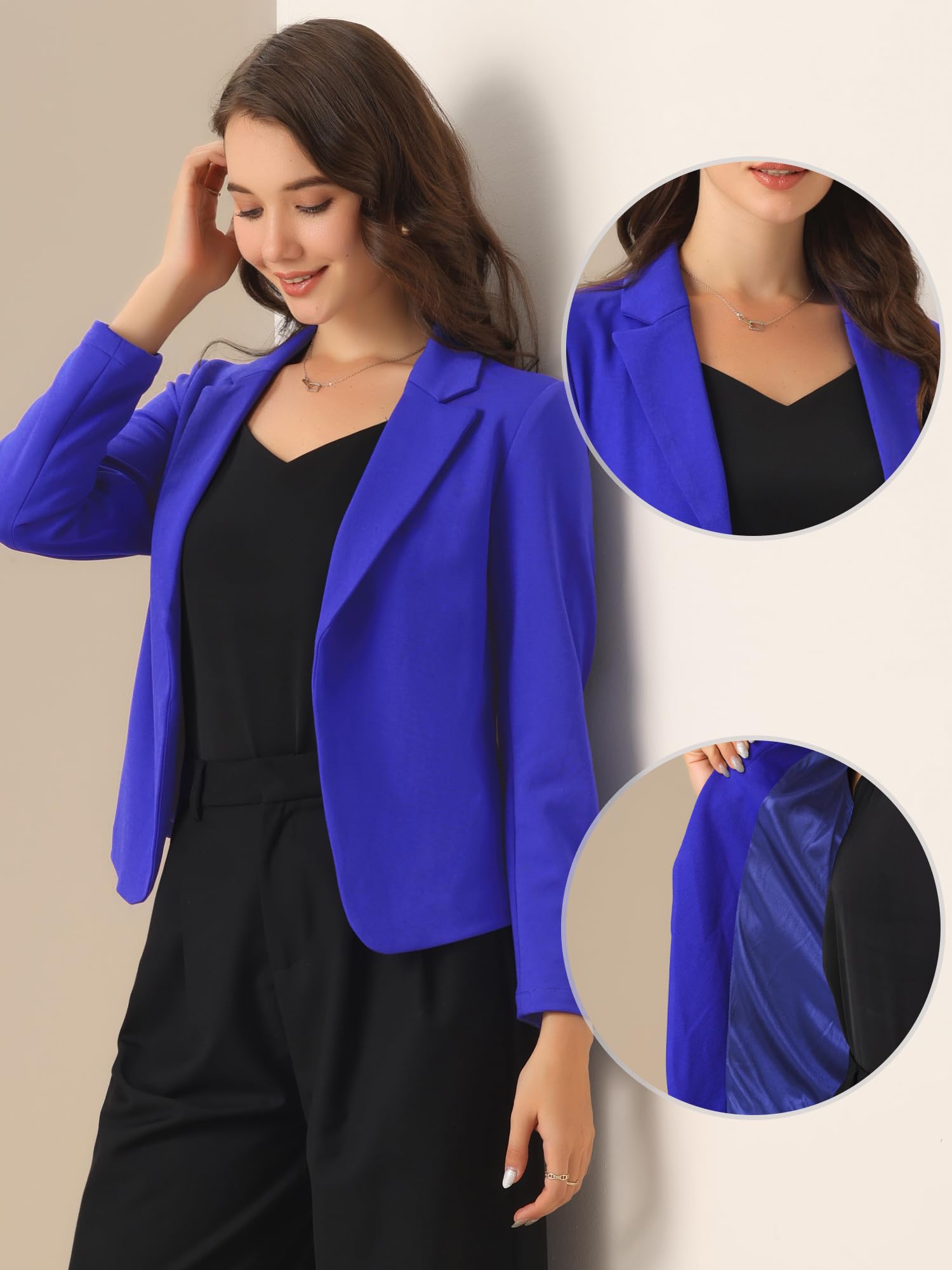 Allegra K Giacca da Donna Elegante Dressy Blazer con Apertura Anteriore Giacche Corta da Ufficio per Il Lavoro Blu Reale M