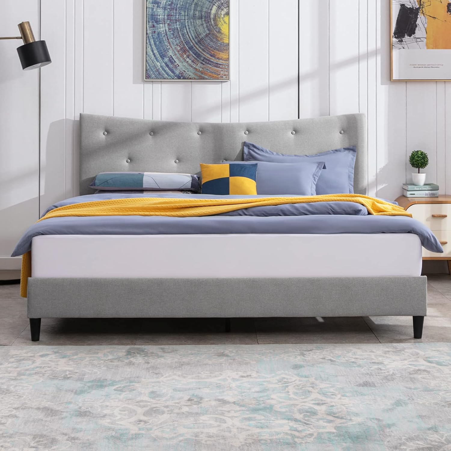 Mixoy Queen Size Platform Bed Frames,Upholstered Linen Bed