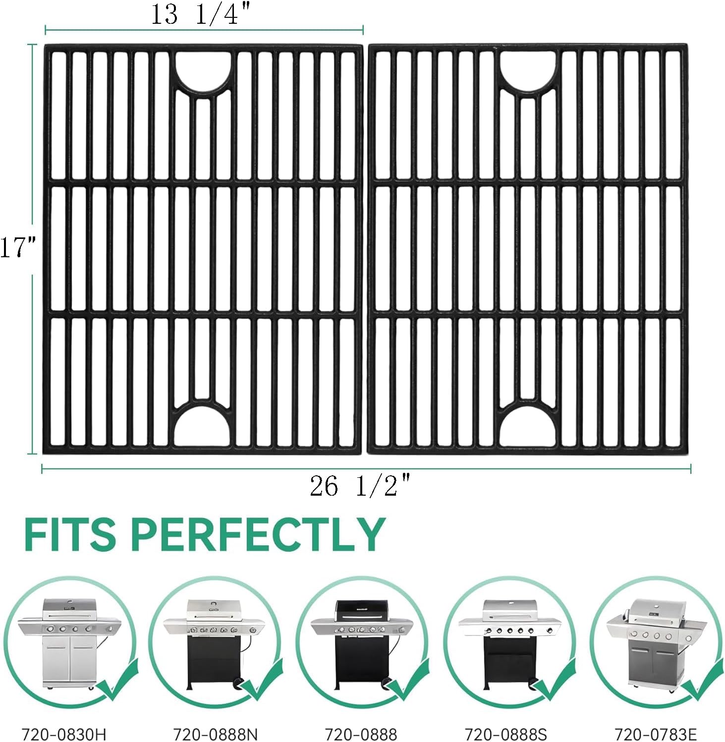 13 x 17 Cast Iron Cooking Grate for Nexgrill 4 Burner 720-0830H 720-0783E Expert 720-0789H 720-0789C, 5 Burner 720-0888N 720-0888S, 17 Inch Grids Replacement for Kenmore 41516106210 Uniflame GBC981
