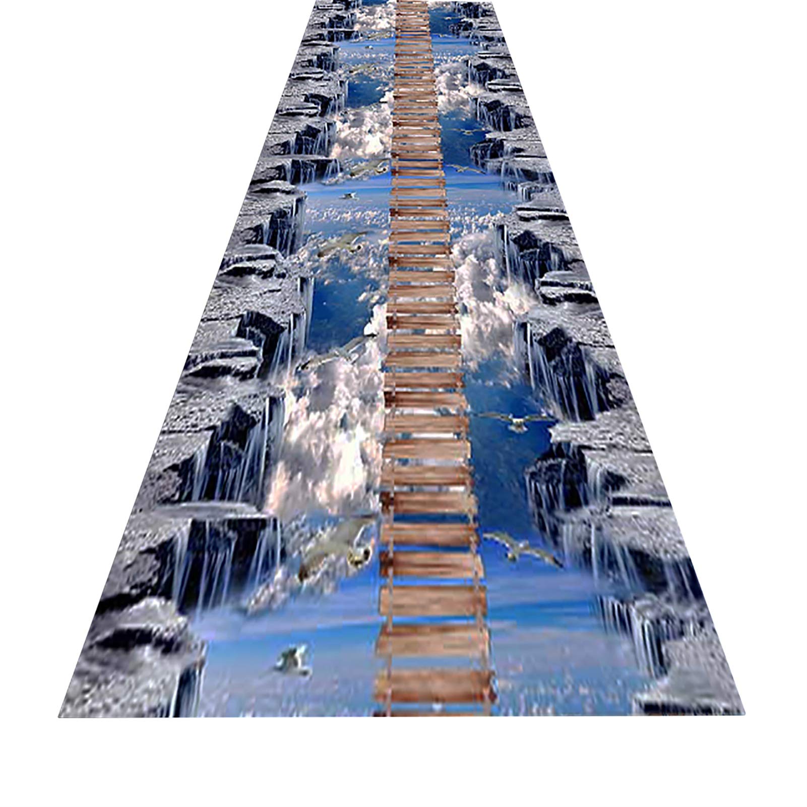 Tapis 3D bleu mélangé avec envers antidérapant pour couloir, salon et cuisine