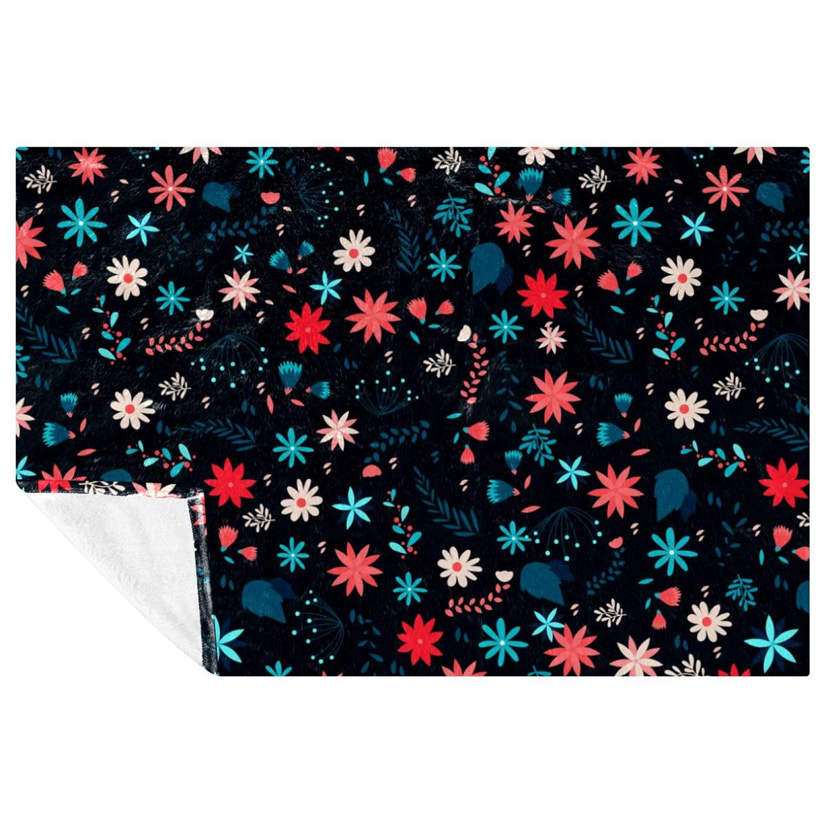 Couverture douce et chaude à motif floral noir pour camping et pique-nique