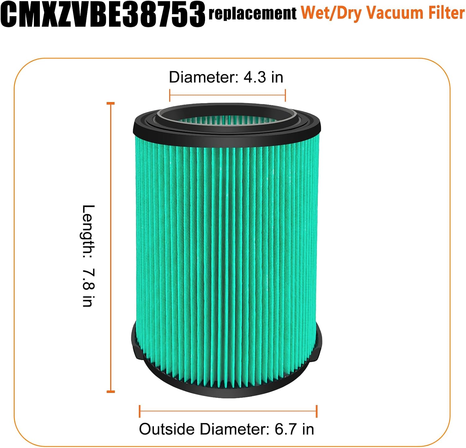 Filters Replaces CMXZVBE38777 /CMXZVBE38753 Craftsman Hepa Graded Filter, Replaces # 9-38753, Fits 5-20 Gallon Shop Vacuums1988+, with Foam Sleeve -2 Pack