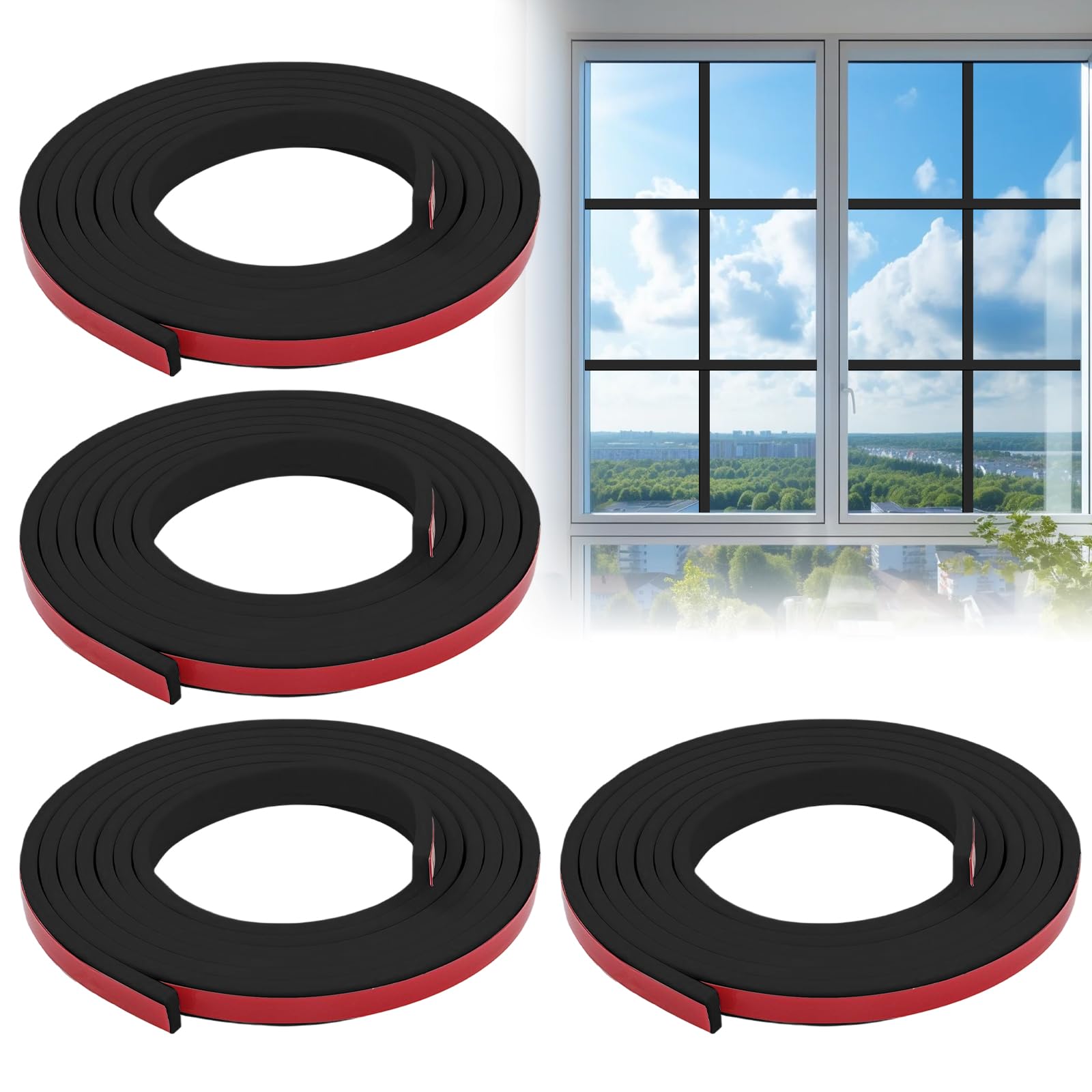 Window Trim Moulding,10m/20m White/Black Self Adhesive Glass Decorative Strip with Groove Peel and Stick Moulding Trim Flexible Window Grid Insert Kit for Windows Glass Doors (Black-20m)