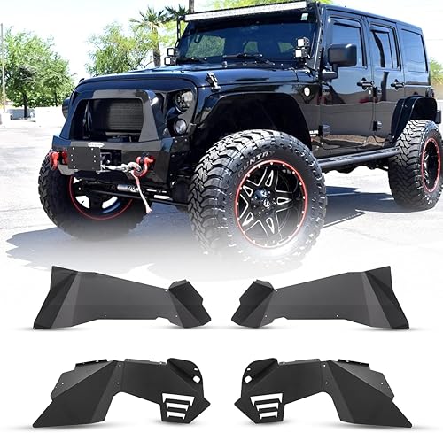 WOLFSTORM Forros interiores para guardabarros delanteros y traseros forros de rueda de acero resistentes para Jeep Wrangler JKJKU 2007-2018 2