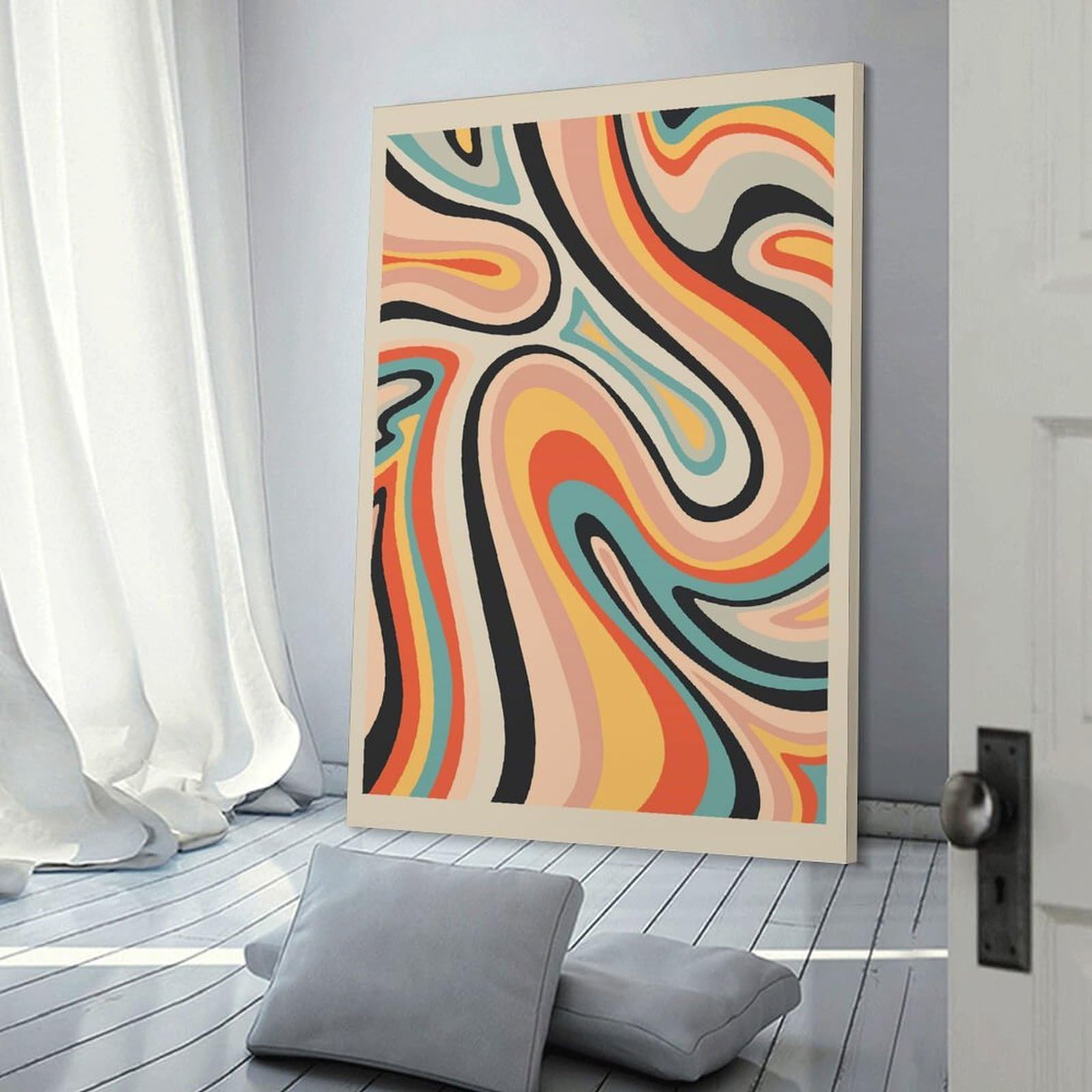 Junmoney Frame-Style-12-1 Retro Swirl Abstract Art Wall Picture Print 24X36inch(60X90cm), For Calm Bedrooms, Home Corners Or Flats, Home Artwork With A Soft Interior Feel