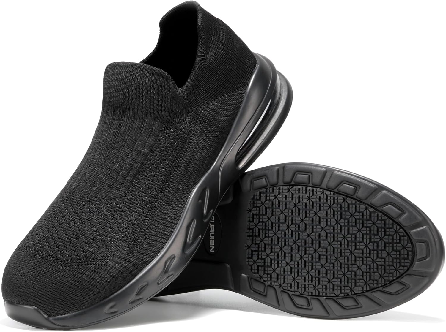 Furuian Slip Resistant Work Shoes for Men Food Service Comfortable Slip On Chef Kitchen Restaurant Shoes Black
