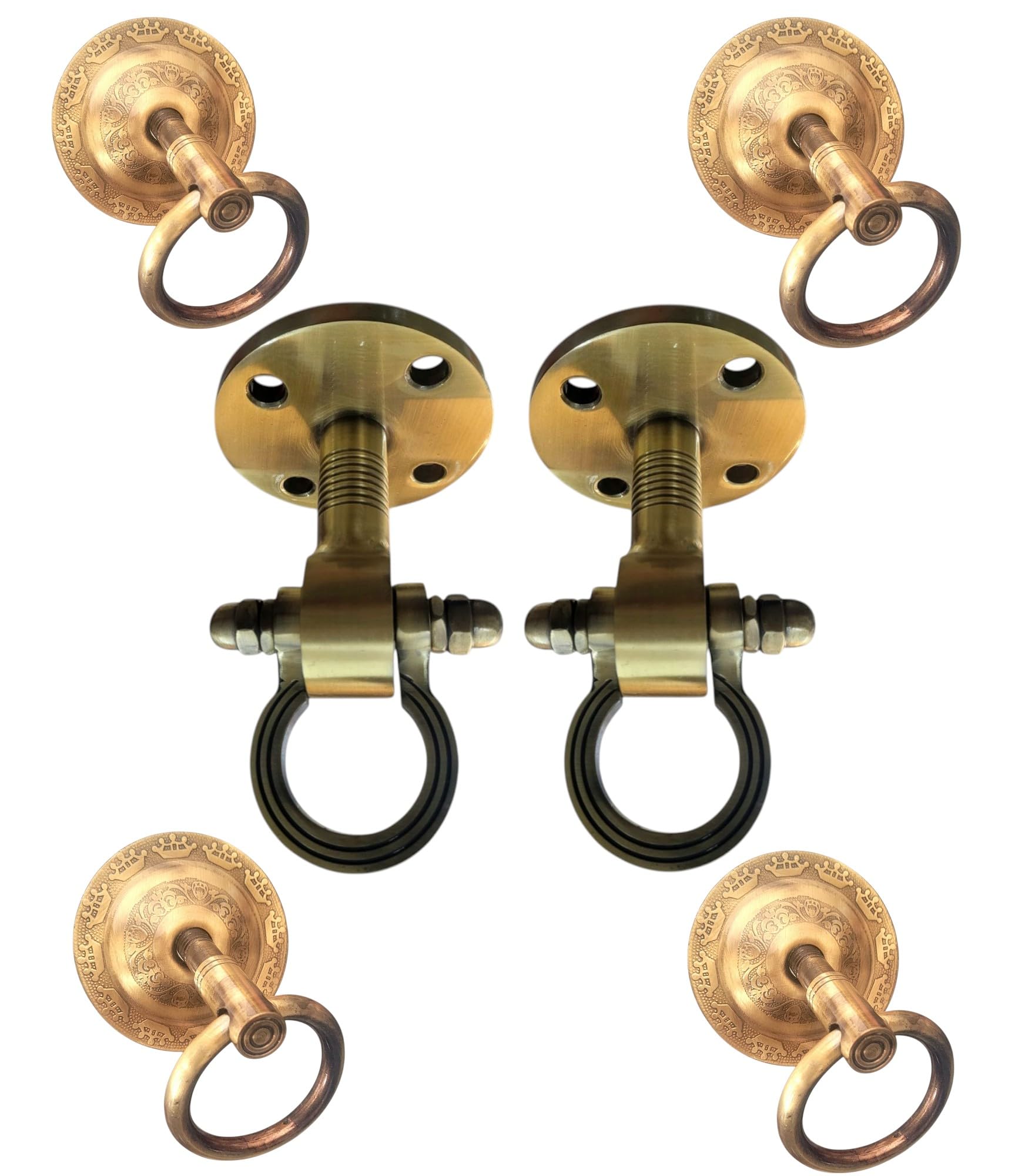 Nooks Stainless Steel Decorative Brass Finished Swing Bearing and Bottom kada Hook, Antique Gold Finish, Set of 4 Bottom Kada and Set of 2 Bearing Kada for All Kind of Swing Jhula Hanging-image-42