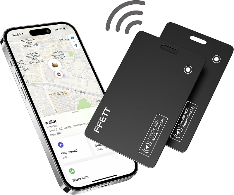 Wallet Tracker Card for Apple Find My (MFi Certified), Ultra-Thin Bluetooth Tracker, Wireless Charging, IP68 Waterproof Smart Item Finder for Wallet, Luggage & Passport, 2-Pack