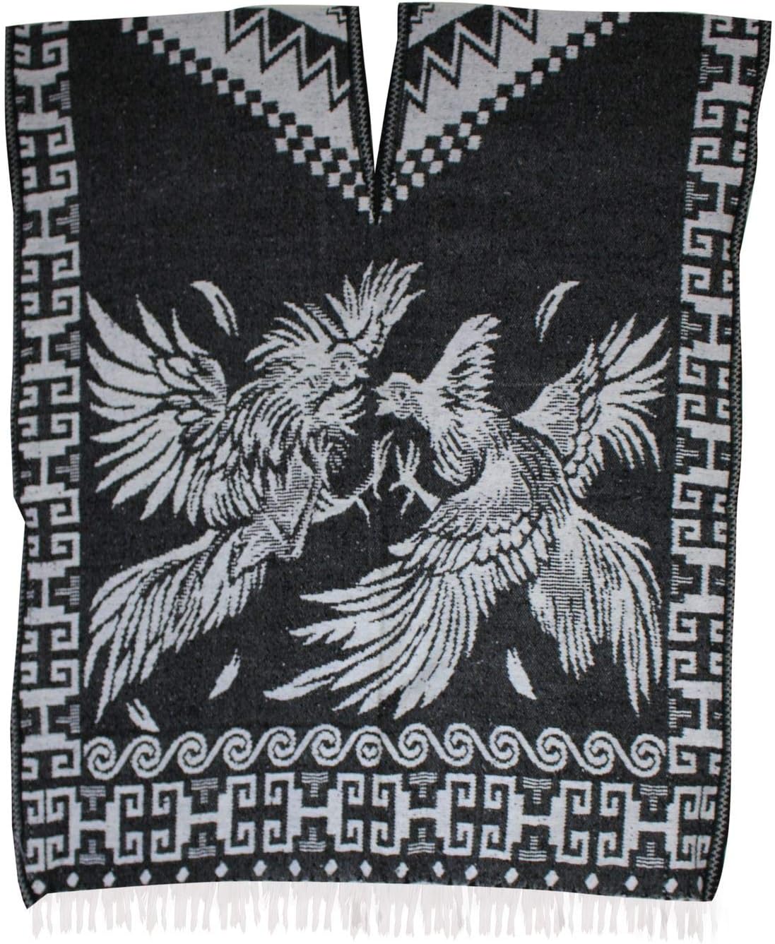 Del Mex Authentic Mexican Poncho Cobija Gaban Blanket -Black & White